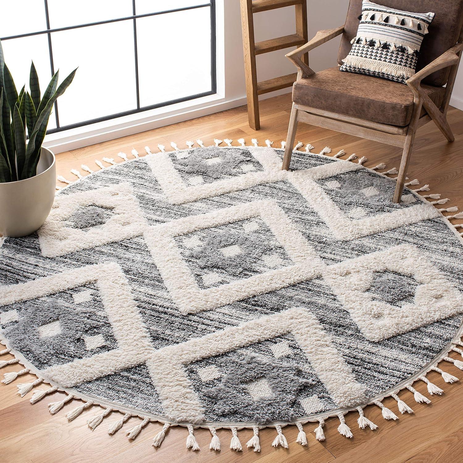 image:imageSAFAVIEH Area Rug 8x10 Moroccan Tassel Shag Collection Large Grey amp Ivory Boho Design NonShedding amp Easy Cleaning Plush Pile Ideal for Living Room Bedroom Dining Space MTS664GGreyIvory