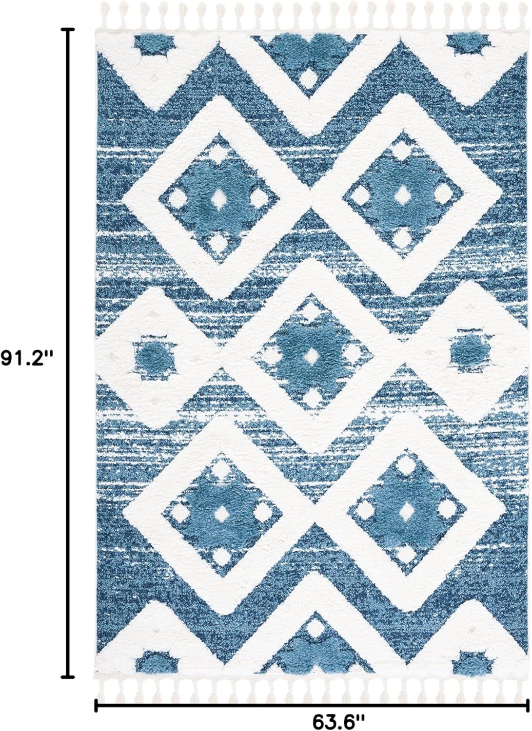 image:imageSAFAVIEH Area Rug 8x10 Moroccan Tassel Shag Collection Large Grey amp Ivory Boho Design NonShedding amp Easy Cleaning Plush Pile Ideal for Living Room Bedroom Dining Space MTS664GBlueIvory