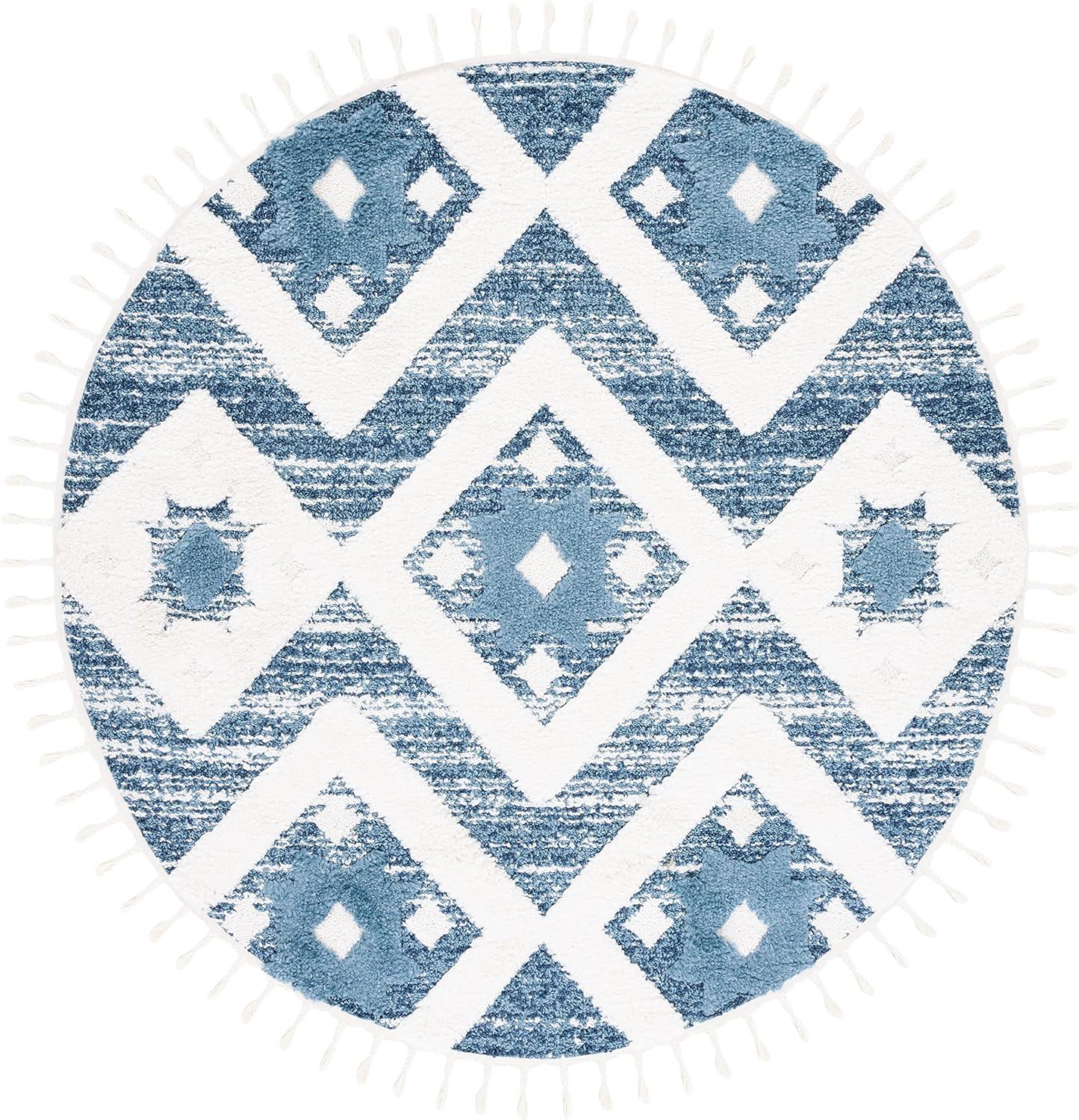 image:imageSAFAVIEH Area Rug 8x10 Moroccan Tassel Shag Collection Large Grey amp Ivory Boho Design NonShedding amp Easy Cleaning Plush Pile Ideal for Living Room Bedroom Dining Space MTS664GBlueIvory