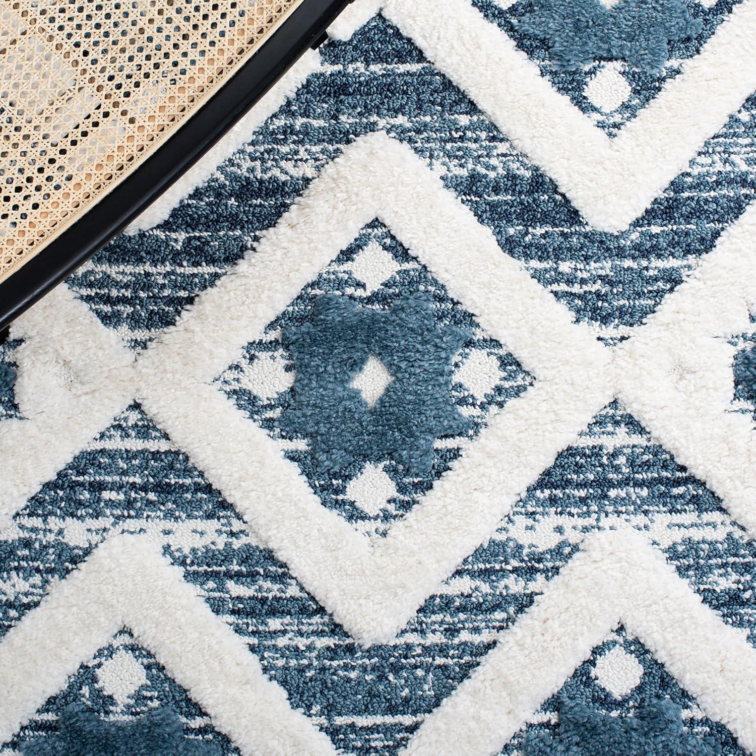 image:imageSAFAVIEH Area Rug 8x10 Moroccan Tassel Shag Collection Large Grey amp Ivory Boho Design NonShedding amp Easy Cleaning Plush Pile Ideal for Living Room Bedroom Dining Space MTS664GBlueIvory