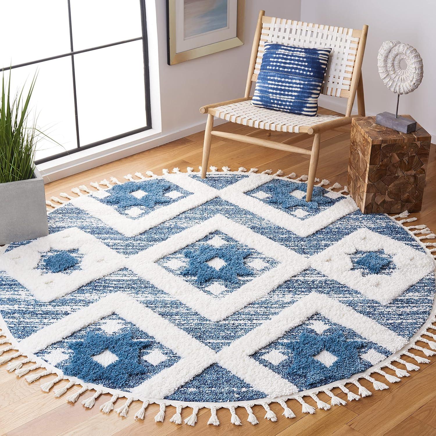 image:imageSAFAVIEH Area Rug 8x10 Moroccan Tassel Shag Collection Large Grey amp Ivory Boho Design NonShedding amp Easy Cleaning Plush Pile Ideal for Living Room Bedroom Dining Space MTS664GBlueIvory