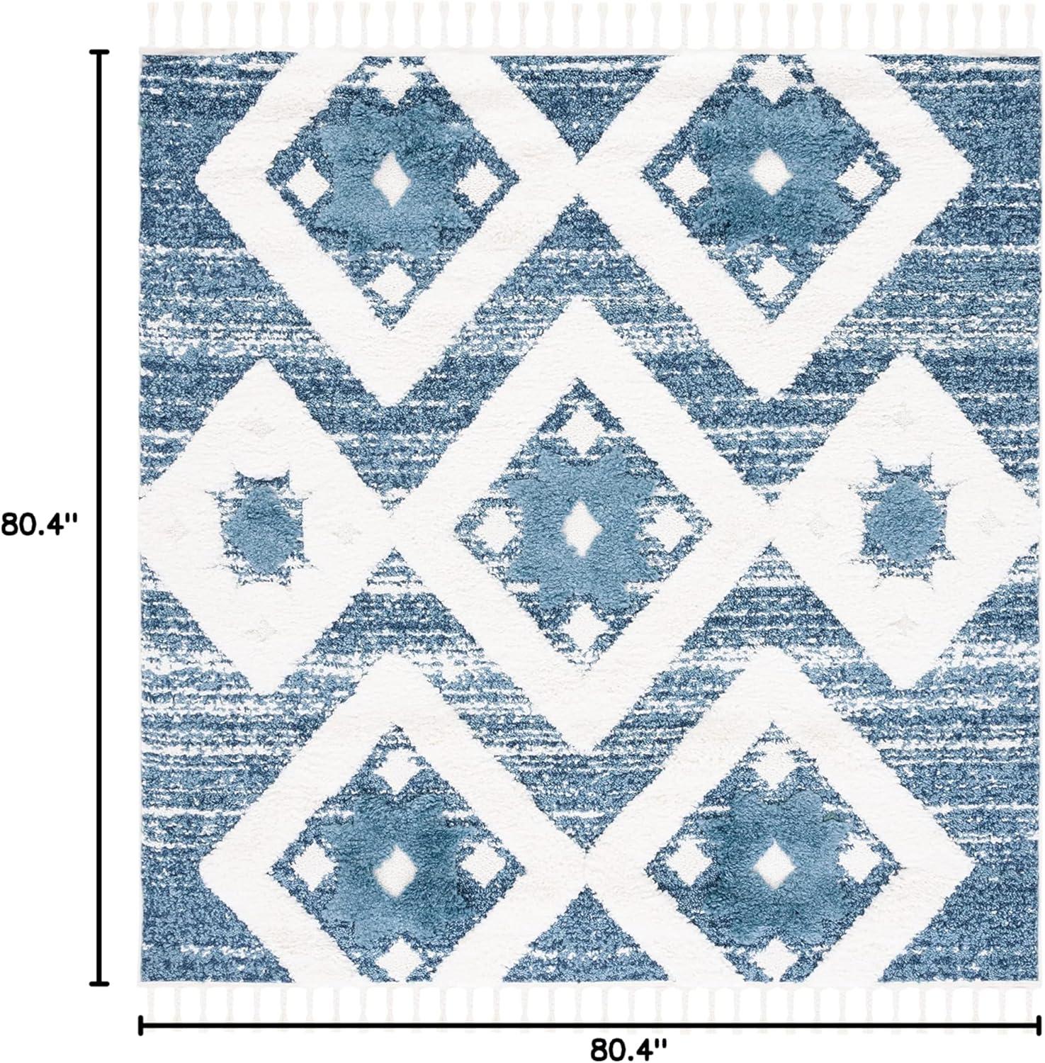 image:imageSAFAVIEH Area Rug 8x10 Moroccan Tassel Shag Collection Large Grey amp Ivory Boho Design NonShedding amp Easy Cleaning Plush Pile Ideal for Living Room Bedroom Dining Space MTS664GBlueIvory