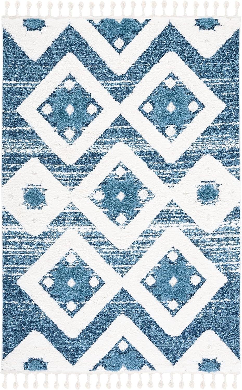 image:imageSAFAVIEH Area Rug 8x10 Moroccan Tassel Shag Collection Large Grey amp Ivory Boho Design NonShedding amp Easy Cleaning Plush Pile Ideal for Living Room Bedroom Dining Space MTS664GBlueIvory