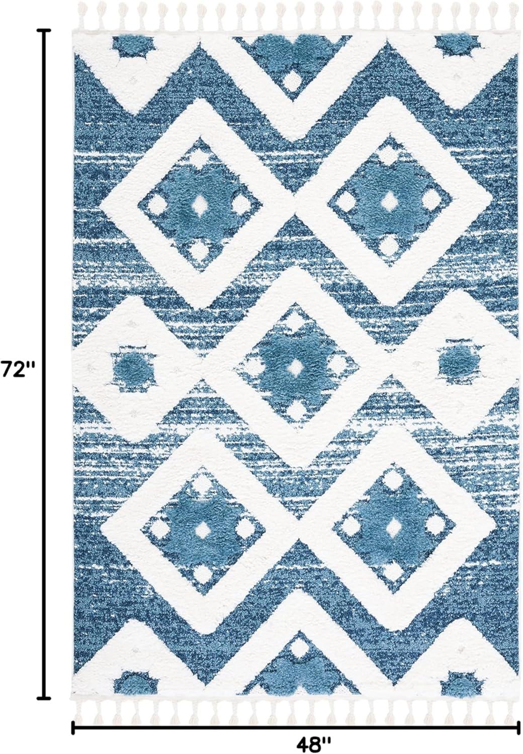 image:imageSAFAVIEH Area Rug 8x10 Moroccan Tassel Shag Collection Large Grey amp Ivory Boho Design NonShedding amp Easy Cleaning Plush Pile Ideal for Living Room Bedroom Dining Space MTS664GBlueIvory