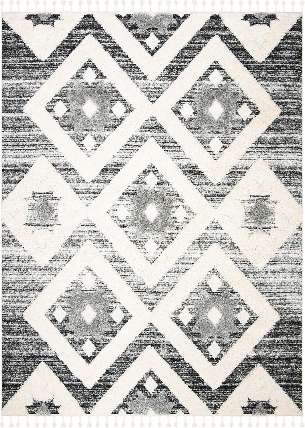 image:imageSAFAVIEH Area Rug 8x10 Moroccan Tassel Shag Collection Large Grey amp Ivory Boho Design NonShedding amp Easy Cleaning Plush Pile Ideal for Living Room Bedroom Dining Space MTS664GGreyIvory