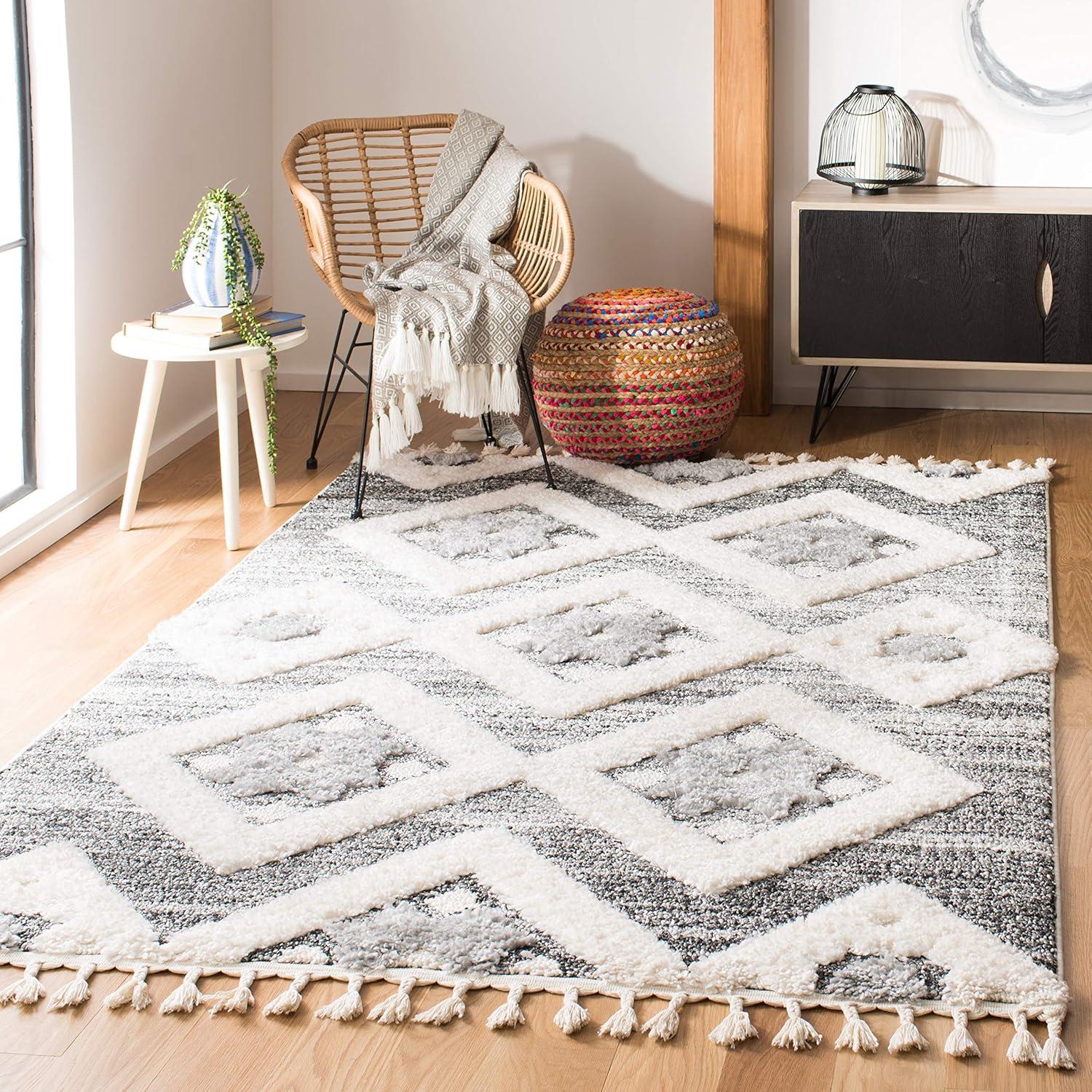 image:imageSAFAVIEH Area Rug 8x10 Moroccan Tassel Shag Collection Large Grey amp Ivory Boho Design NonShedding amp Easy Cleaning Plush Pile Ideal for Living Room Bedroom Dining Space MTS664GGreyIvory