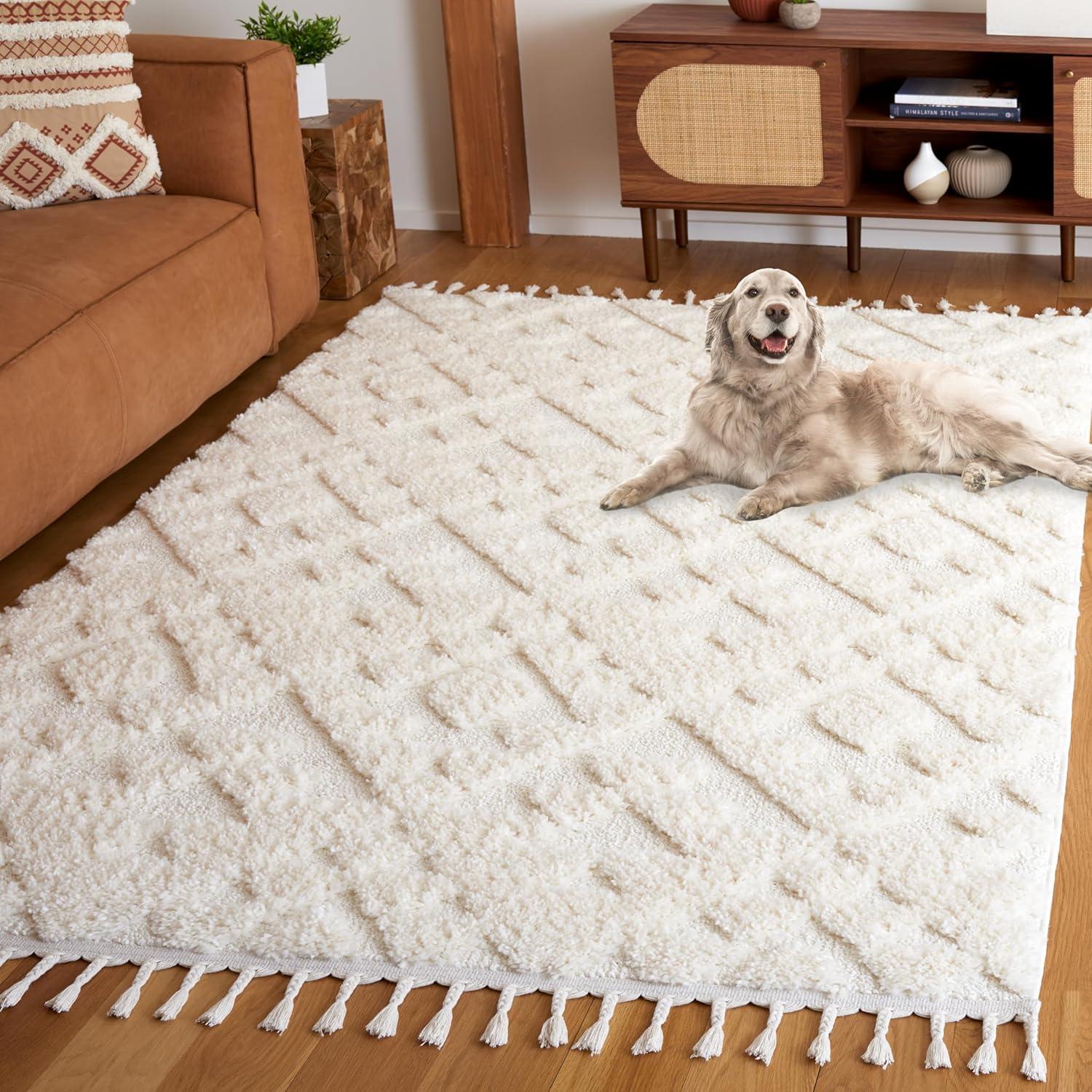 image:imageSAFAVIEH Area Rug 8x10 Moroccan Tassel Shag Collection Large Ivory amp Brown NonShedding amp Easy to Clean Plush HighLow Texture Ideal for Living Room Bedroom Dining Space MTS688AIvory