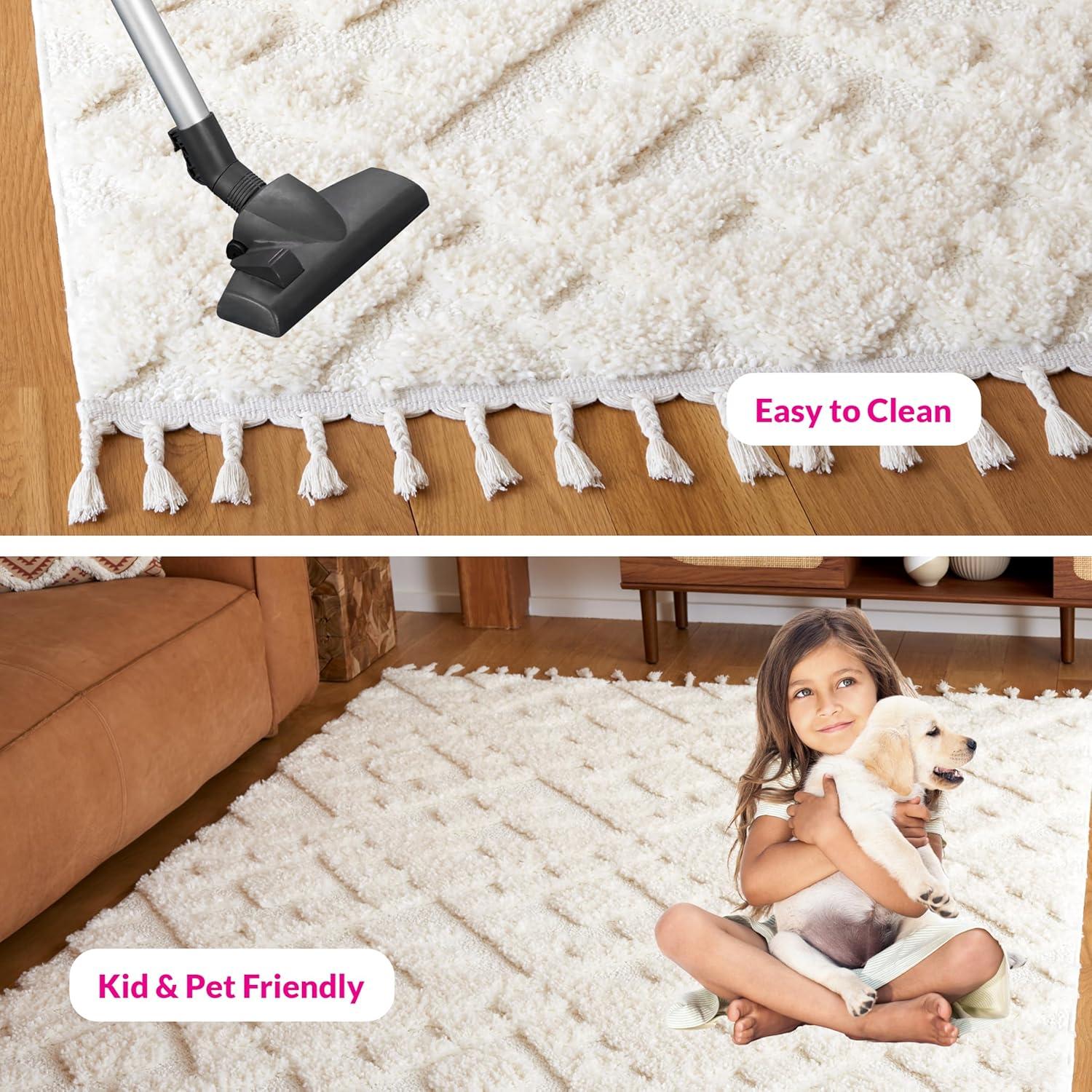 image:imageSAFAVIEH Area Rug 8x10 Moroccan Tassel Shag Collection Large Ivory amp Brown NonShedding amp Easy to Clean Plush HighLow Texture Ideal for Living Room Bedroom Dining Space MTS688AIvory