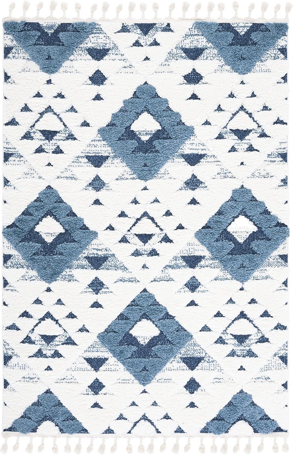 image:imageSAFAVIEH Area Rug 8x10 Moroccan Tassel Shag Collection Large Ivory amp Brown NonShedding amp Easy to Clean Plush HighLow Texture Ideal for Living Room Bedroom Dining Space MTS688ABlueIvory