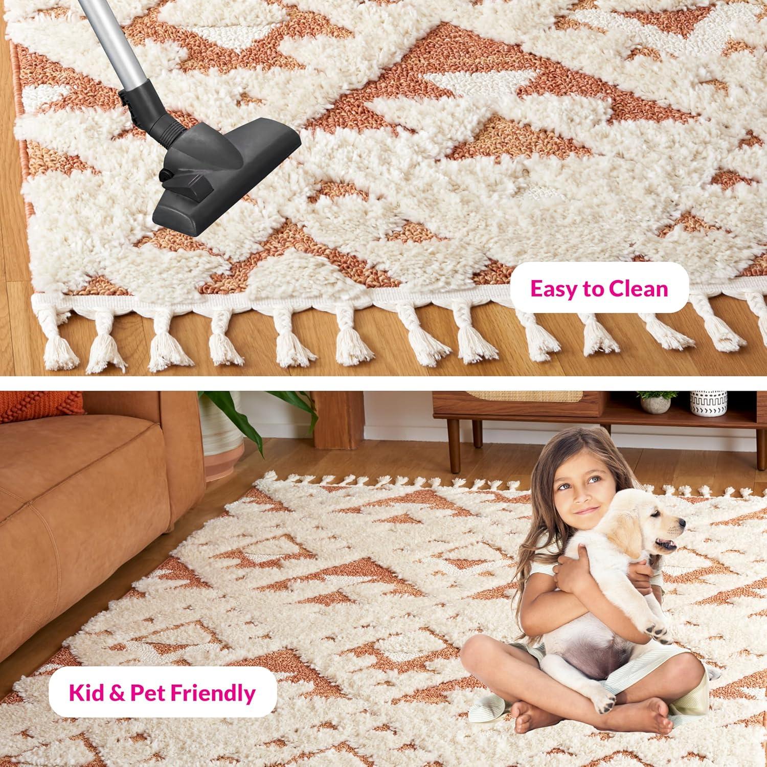 image:imageSAFAVIEH Area Rug 8x10 Moroccan Tassel Shag Collection Large Ivory amp Brown NonShedding amp Easy to Clean Plush HighLow Texture Ideal for Living Room Bedroom Dining Space MTS688AIvoryBrick Rust