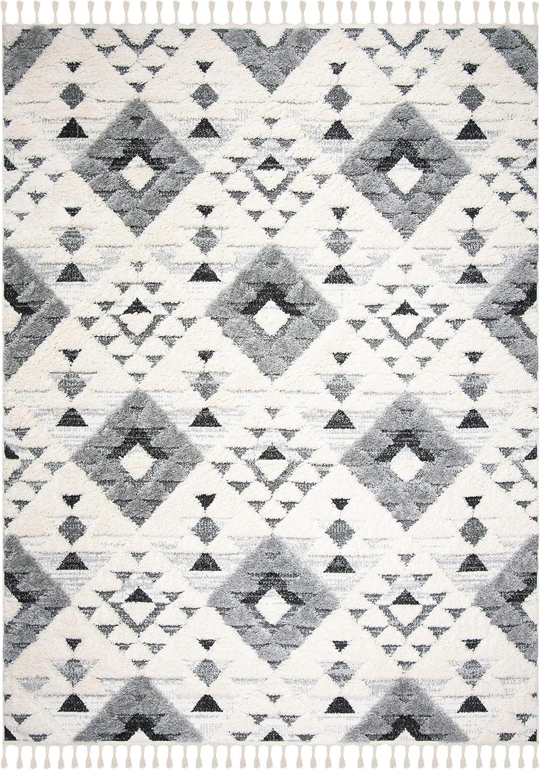 image:imageSAFAVIEH Area Rug 8x10 Moroccan Tassel Shag Collection Large Ivory amp Brown NonShedding amp Easy to Clean Plush HighLow Texture Ideal for Living Room Bedroom Dining Space MTS688AIvoryGrey