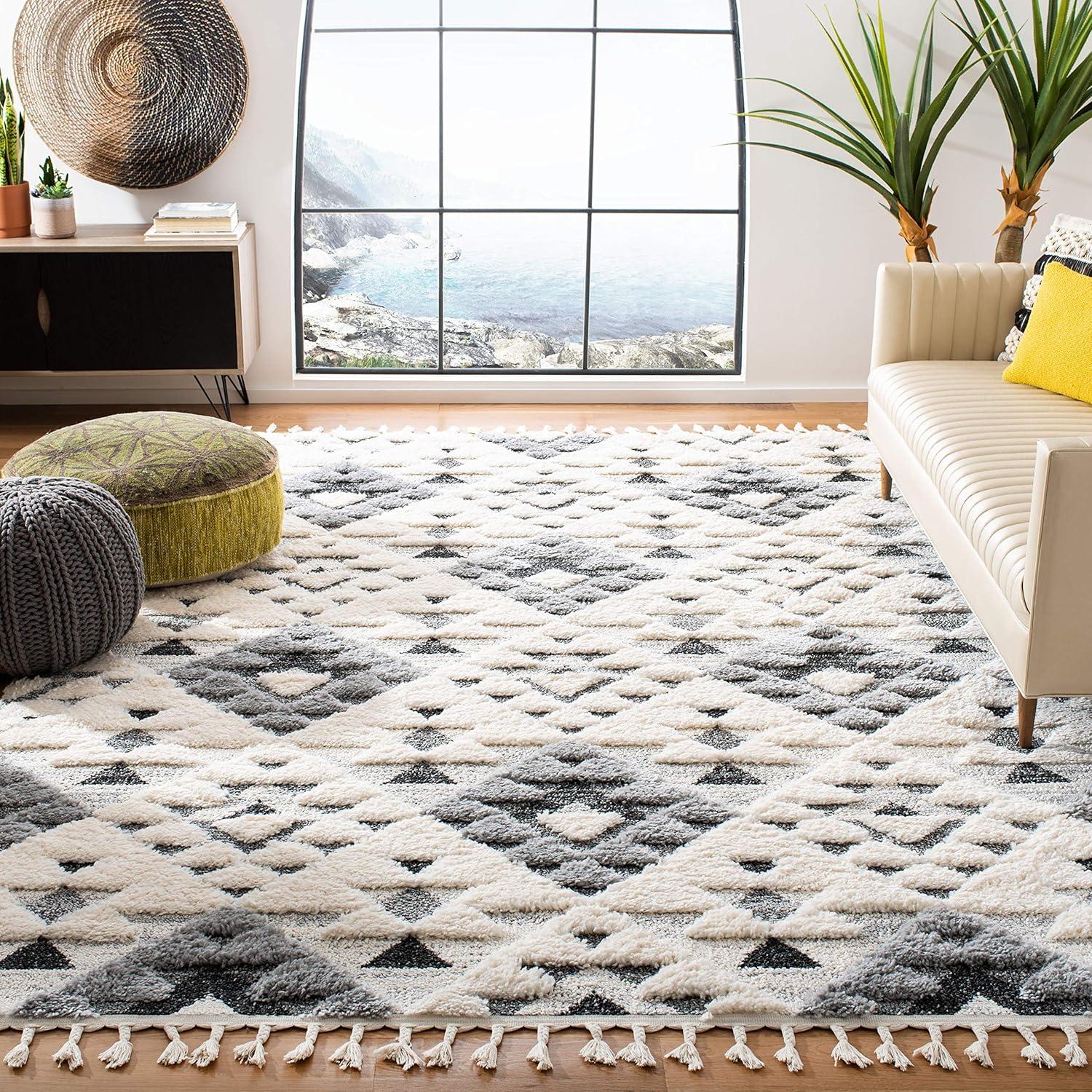 image:imageSAFAVIEH Area Rug 8x10 Moroccan Tassel Shag Collection Large Ivory amp Brown NonShedding amp Easy to Clean Plush HighLow Texture Ideal for Living Room Bedroom Dining Space MTS688AIvoryGrey