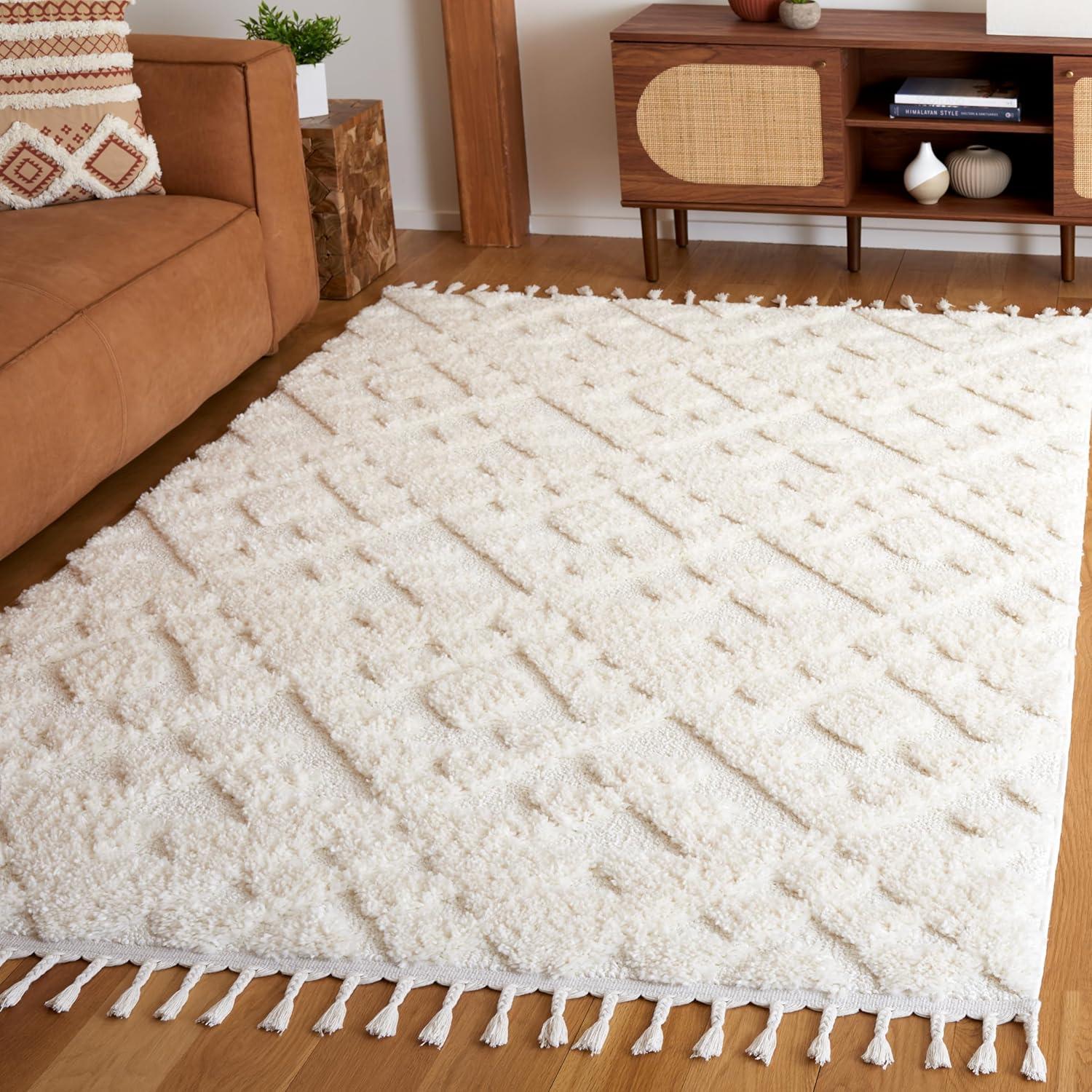 image:imageSAFAVIEH Area Rug 8x10 Moroccan Tassel Shag Collection Large Ivory amp Brown NonShedding amp Easy to Clean Plush HighLow Texture Ideal for Living Room Bedroom Dining Space MTS688AIvory