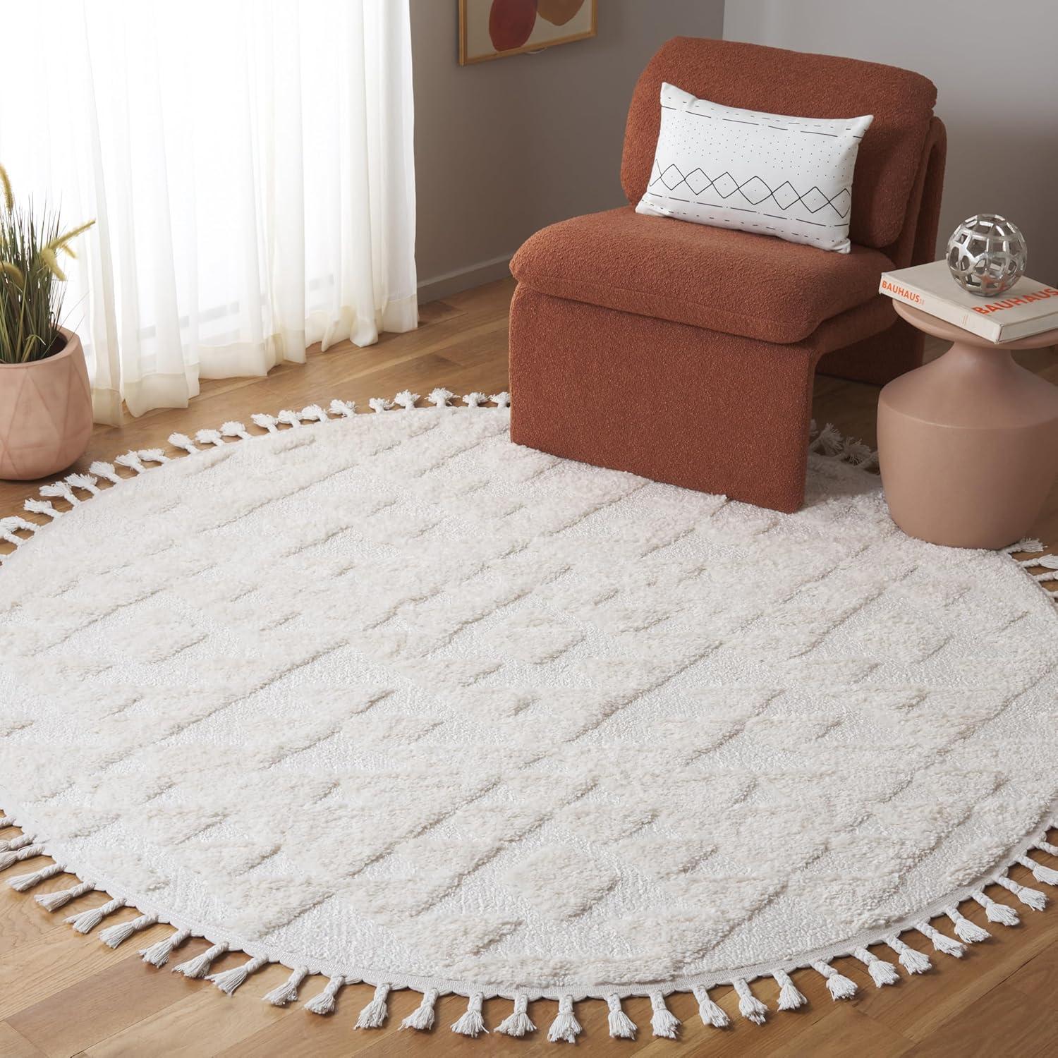 image:imageSAFAVIEH Area Rug 8x10 Moroccan Tassel Shag Collection Large Ivory amp Brown NonShedding amp Easy to Clean Plush HighLow Texture Ideal for Living Room Bedroom Dining Space MTS688AIvory