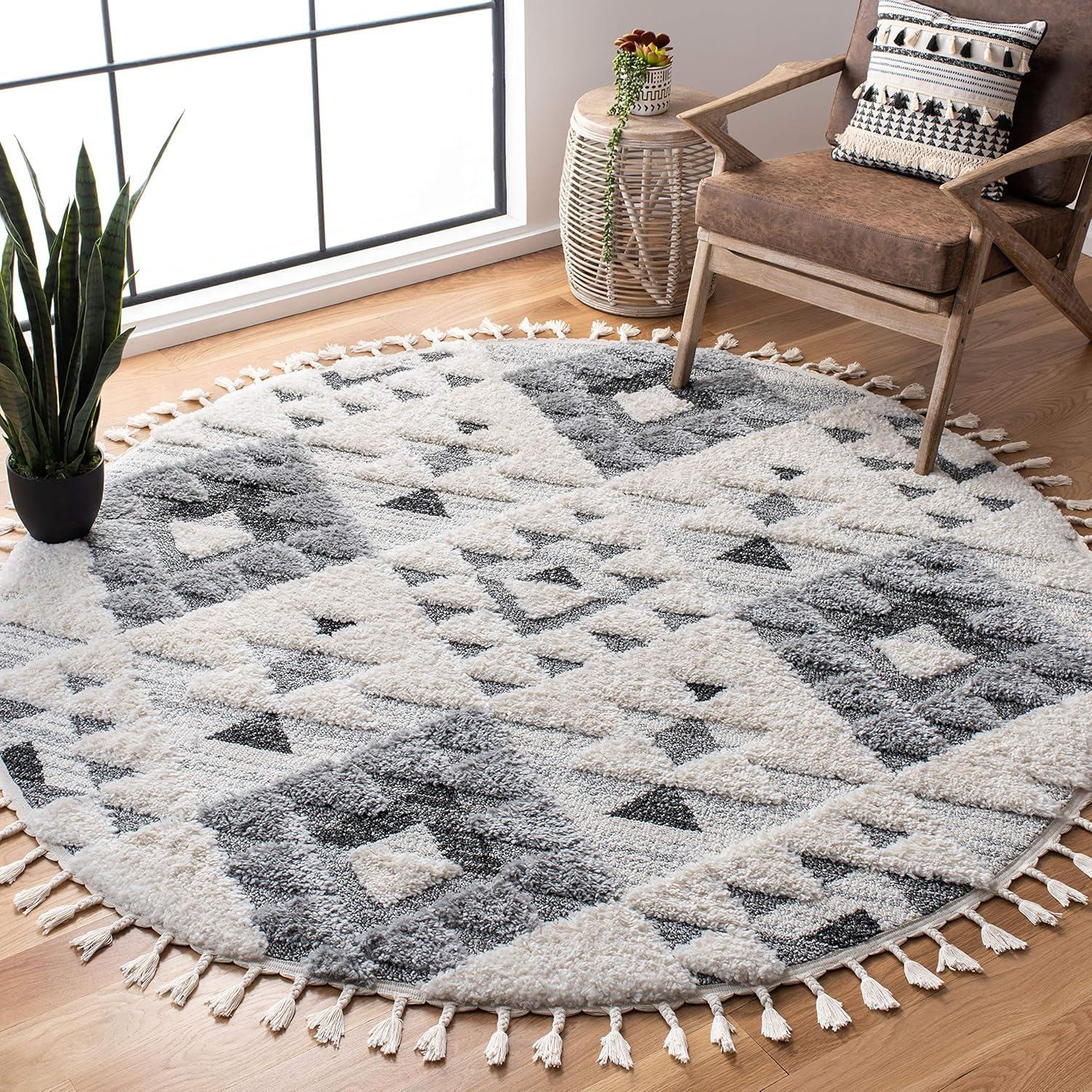 image:imageSAFAVIEH Area Rug 8x10 Moroccan Tassel Shag Collection Large Ivory amp Brown NonShedding amp Easy to Clean Plush HighLow Texture Ideal for Living Room Bedroom Dining Space MTS688AIvoryGrey