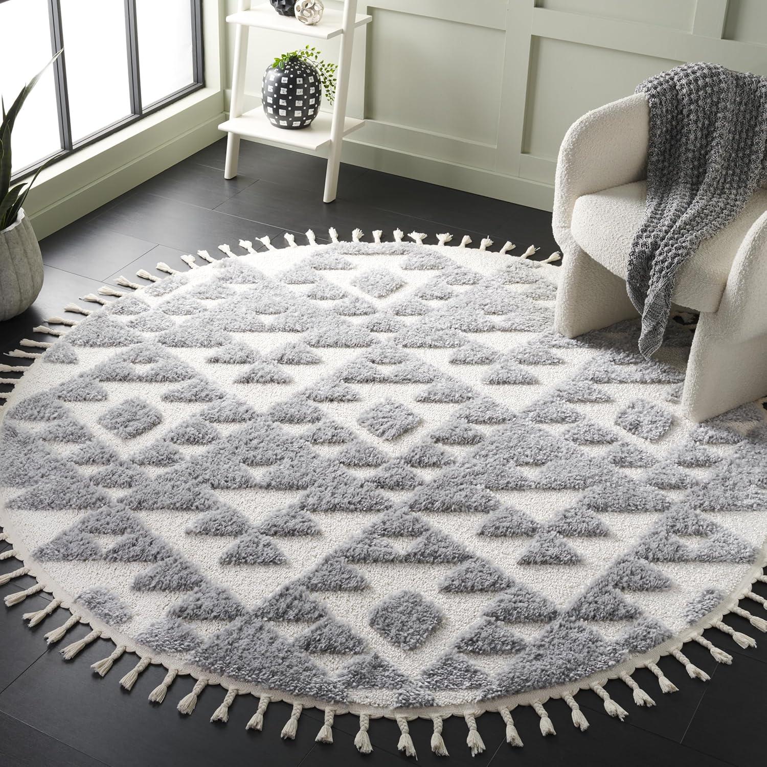 image:imageSAFAVIEH Area Rug 8x10 Moroccan Tassel Shag Collection Large Ivory amp Brown NonShedding amp Easy to Clean Plush HighLow Texture Ideal for Living Room Bedroom Dining Space MTS688AGreyIvory