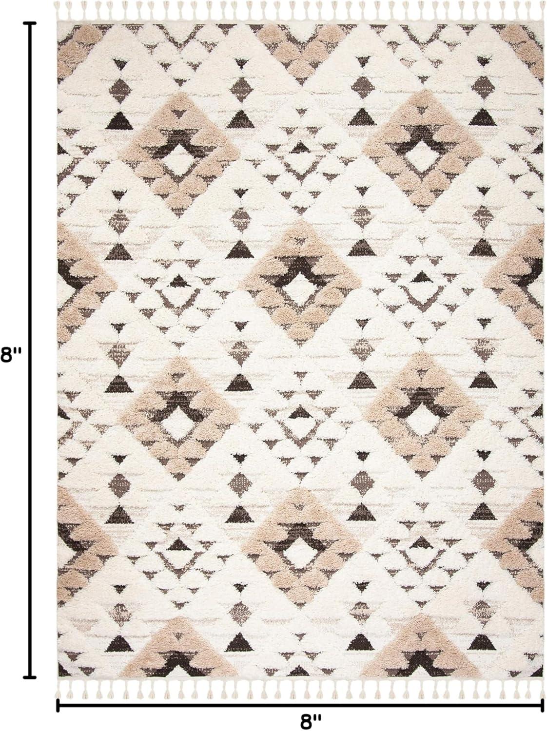 image:imageSAFAVIEH Area Rug 8x10 Moroccan Tassel Shag Collection Large Ivory amp Brown NonShedding amp Easy to Clean Plush HighLow Texture Ideal for Living Room Bedroom Dining Space MTS688AIvoryBrown