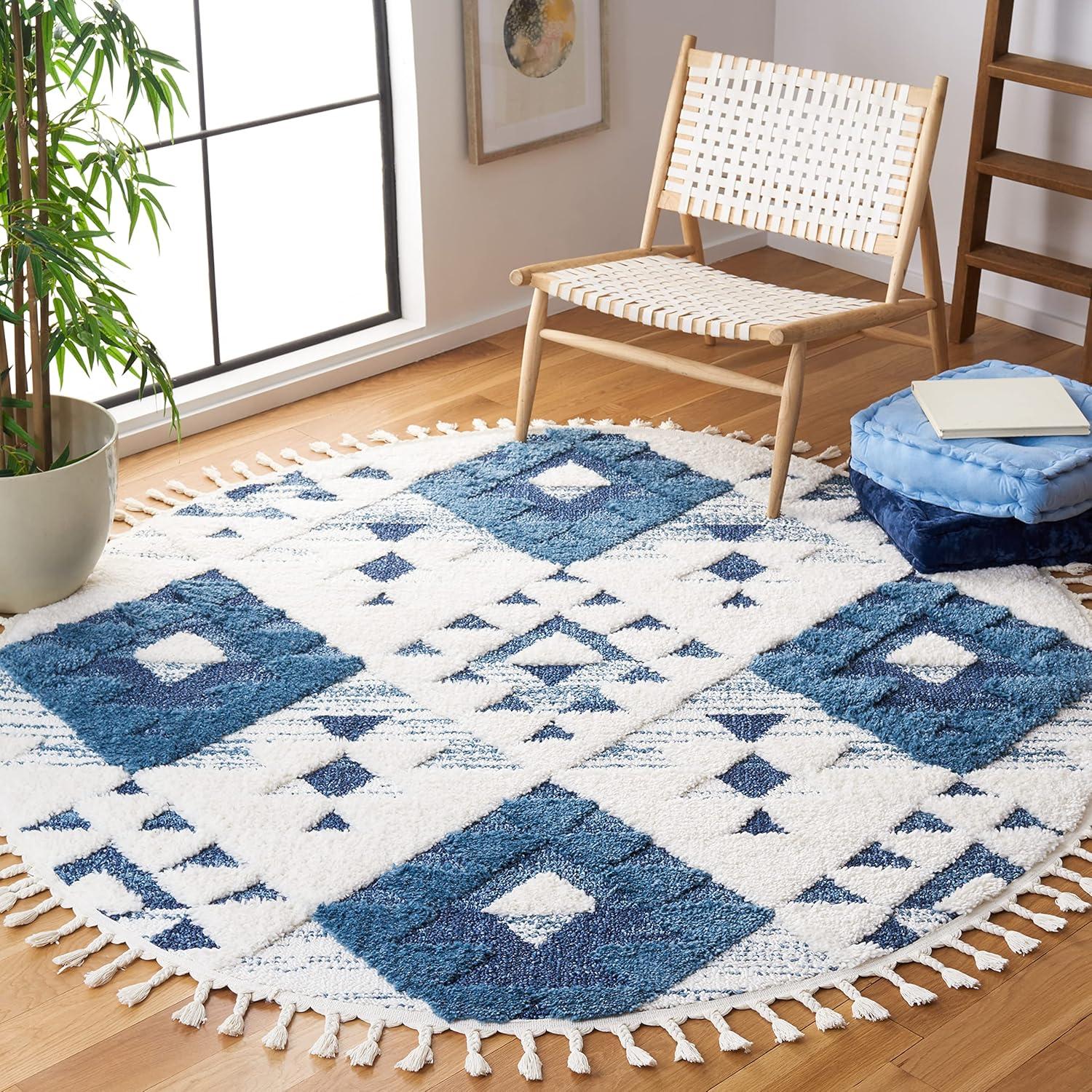 image:imageSAFAVIEH Area Rug 8x10 Moroccan Tassel Shag Collection Large Ivory amp Brown NonShedding amp Easy to Clean Plush HighLow Texture Ideal for Living Room Bedroom Dining Space MTS688ABlueIvory