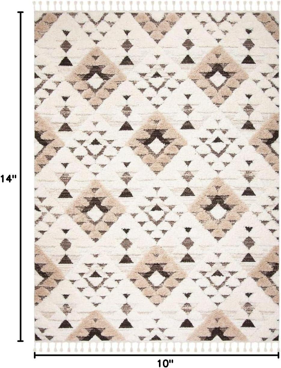 image:imageSAFAVIEH Area Rug 8x10 Moroccan Tassel Shag Collection Large Ivory amp Brown NonShedding amp Easy to Clean Plush HighLow Texture Ideal for Living Room Bedroom Dining Space MTS688AIvoryBrown