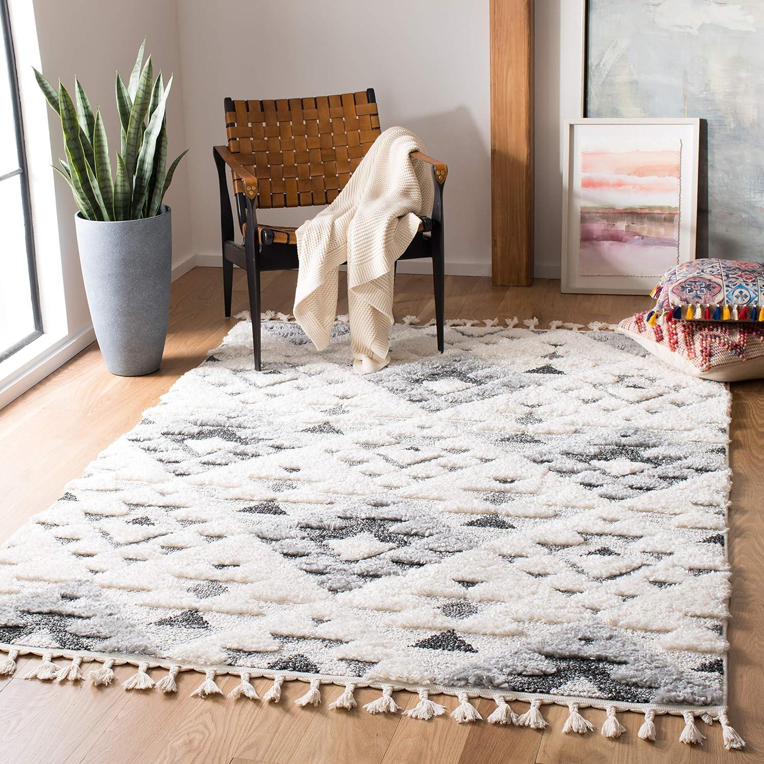 image:imageSAFAVIEH Area Rug 8x10 Moroccan Tassel Shag Collection Large Ivory amp Brown NonShedding amp Easy to Clean Plush HighLow Texture Ideal for Living Room Bedroom Dining Space MTS688AIvoryGrey