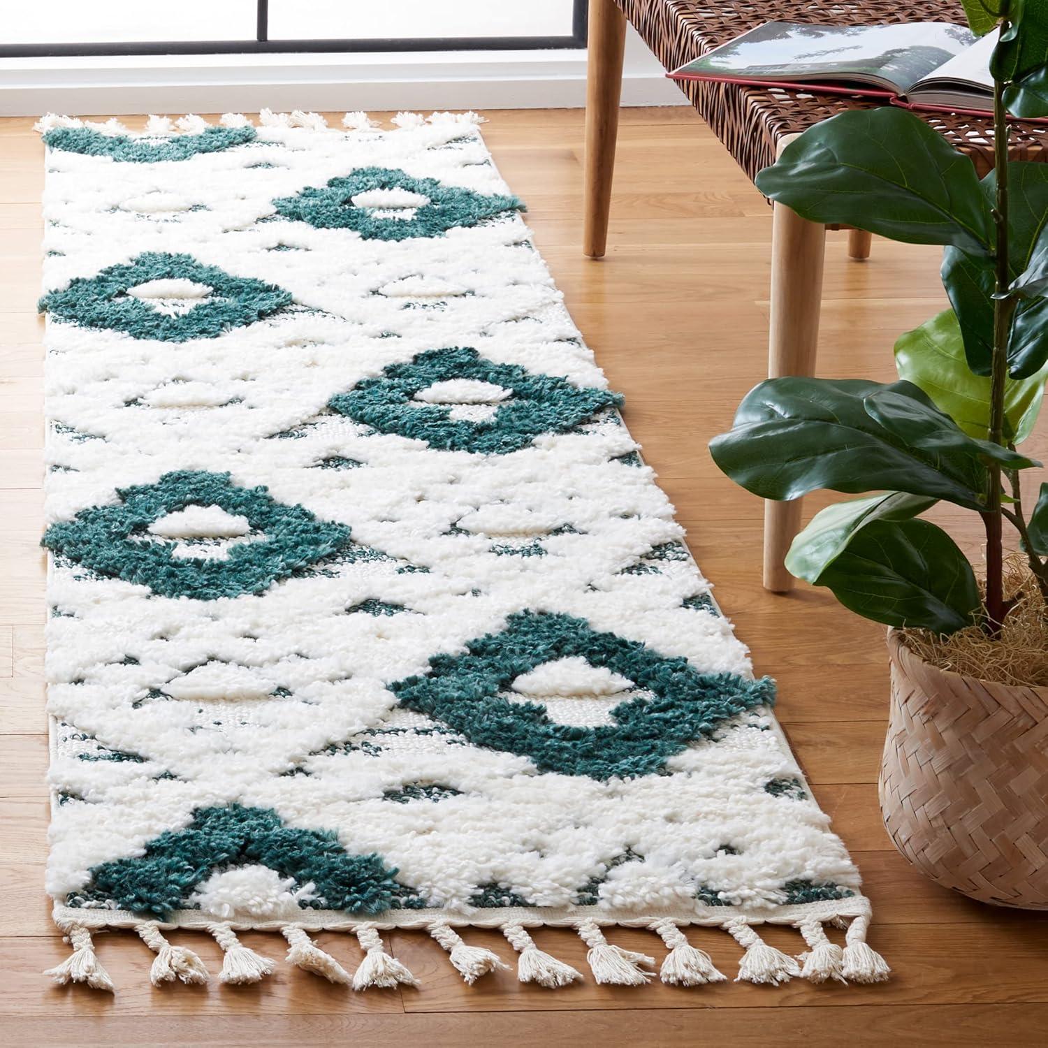 image:imageSAFAVIEH Area Rug 8x10 Moroccan Tassel Shag Collection Large Ivory amp Brown NonShedding amp Easy to Clean Plush HighLow Texture Ideal for Living Room Bedroom Dining Space MTS688AGreenIvory