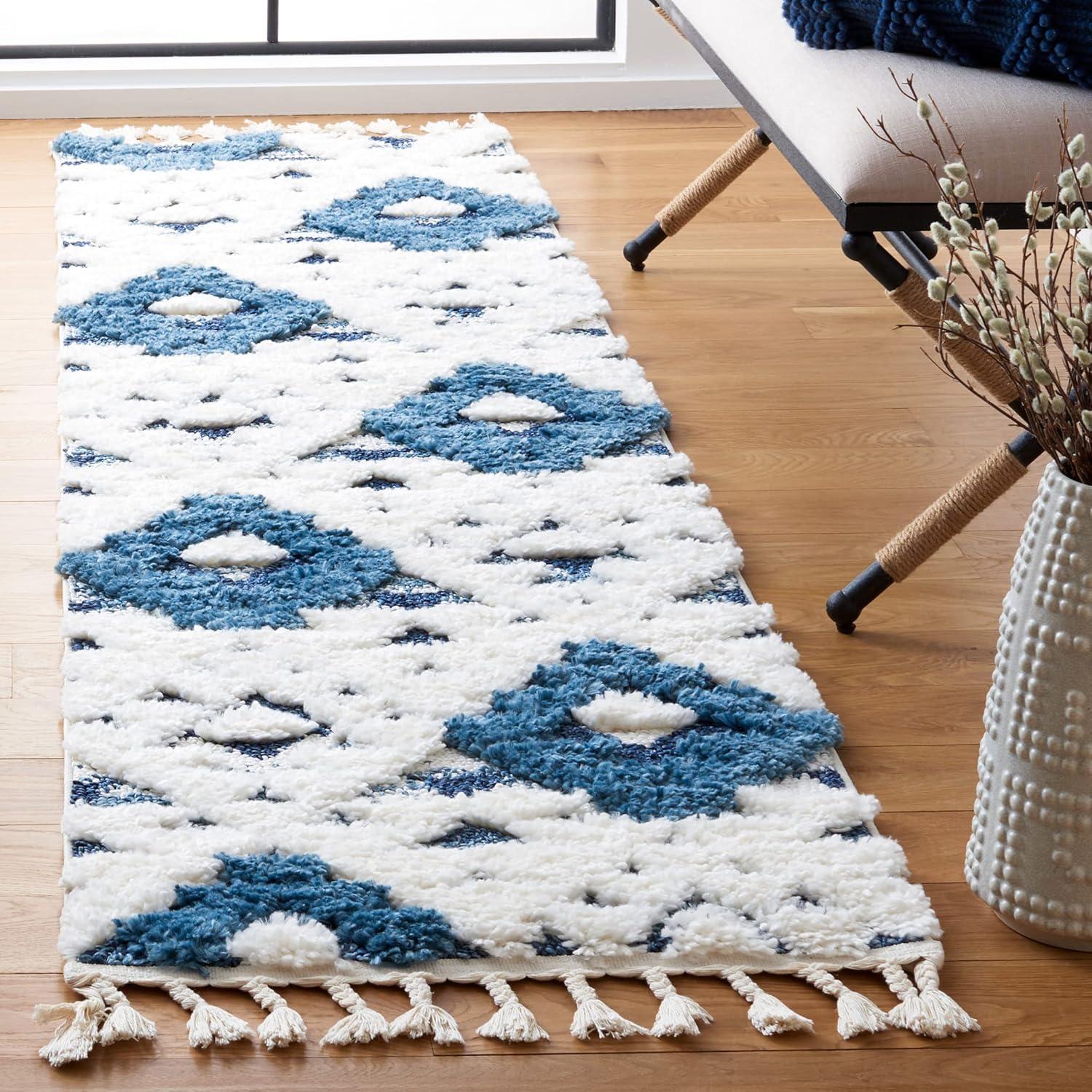 image:imageSAFAVIEH Area Rug 8x10 Moroccan Tassel Shag Collection Large Ivory amp Brown NonShedding amp Easy to Clean Plush HighLow Texture Ideal for Living Room Bedroom Dining Space MTS688ABlueIvory