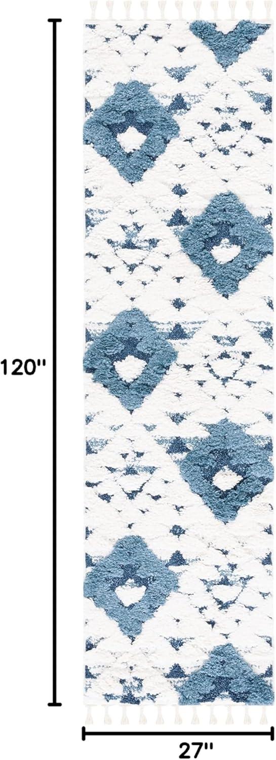 image:imageSAFAVIEH Area Rug 8x10 Moroccan Tassel Shag Collection Large Ivory amp Brown NonShedding amp Easy to Clean Plush HighLow Texture Ideal for Living Room Bedroom Dining Space MTS688ABlueIvory