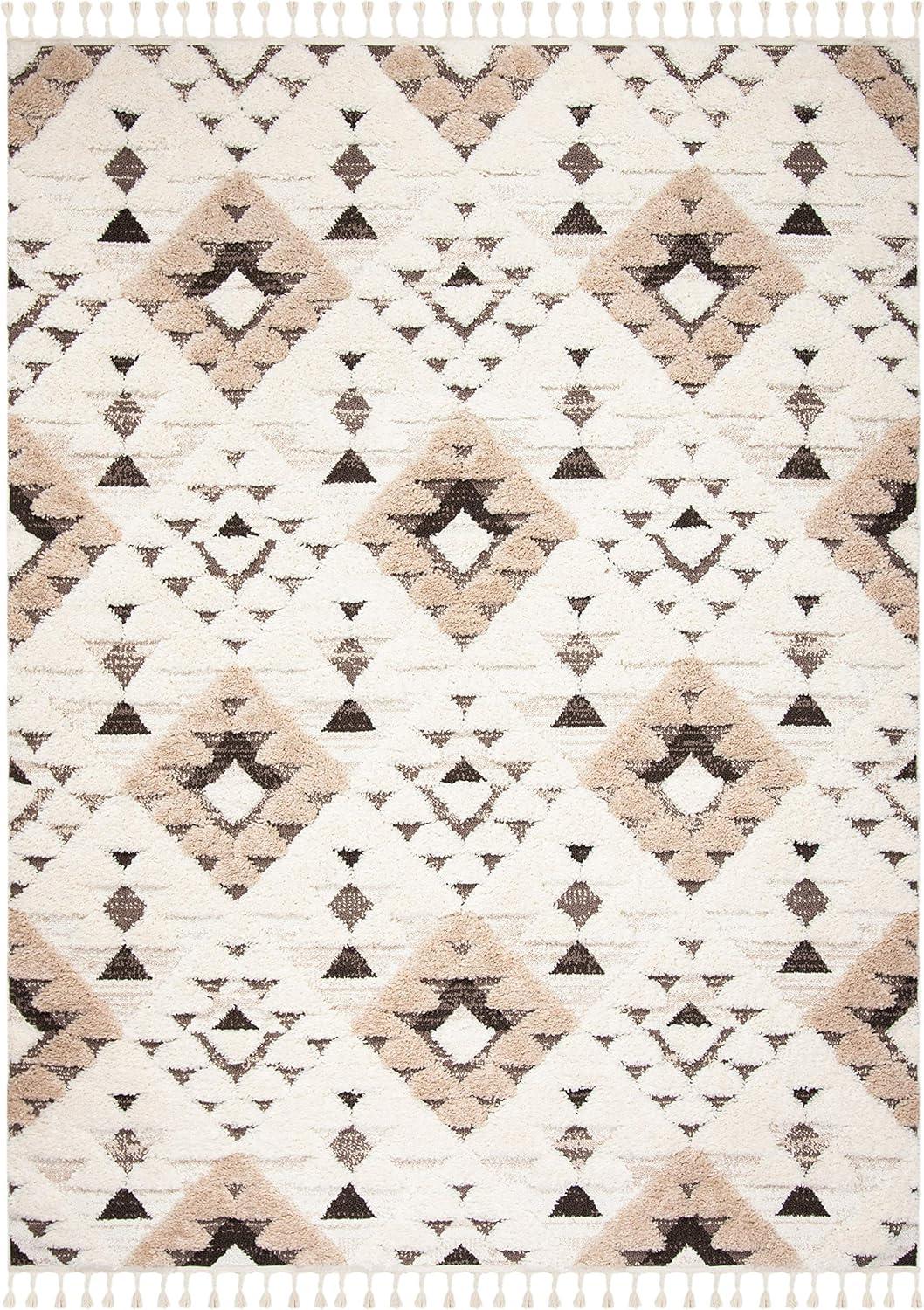 image:imageSAFAVIEH Area Rug 8x10 Moroccan Tassel Shag Collection Large Ivory amp Brown NonShedding amp Easy to Clean Plush HighLow Texture Ideal for Living Room Bedroom Dining Space MTS688AIvoryBrown