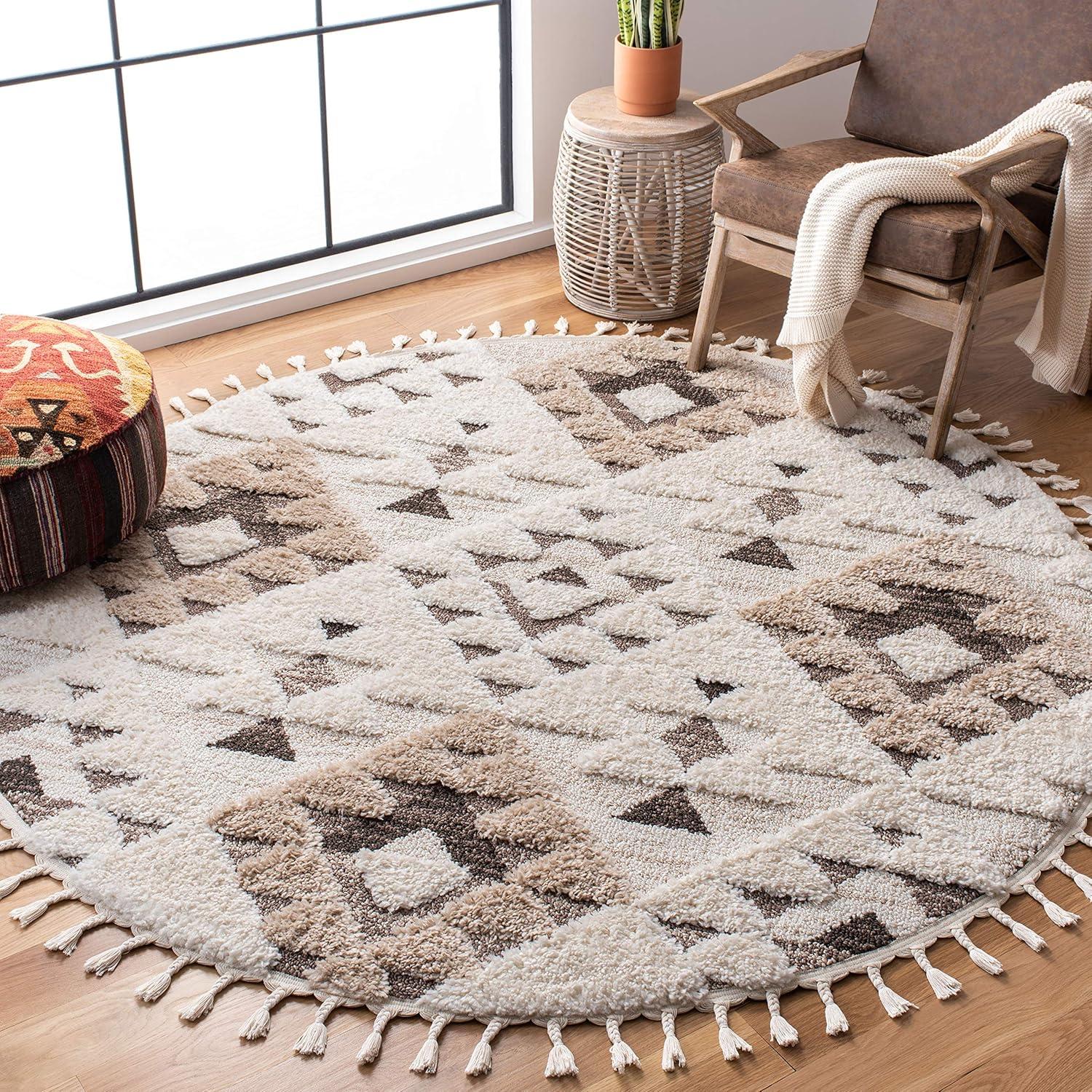 image:imageSAFAVIEH Area Rug 8x10 Moroccan Tassel Shag Collection Large Ivory amp Brown NonShedding amp Easy to Clean Plush HighLow Texture Ideal for Living Room Bedroom Dining Space MTS688AIvoryBrown