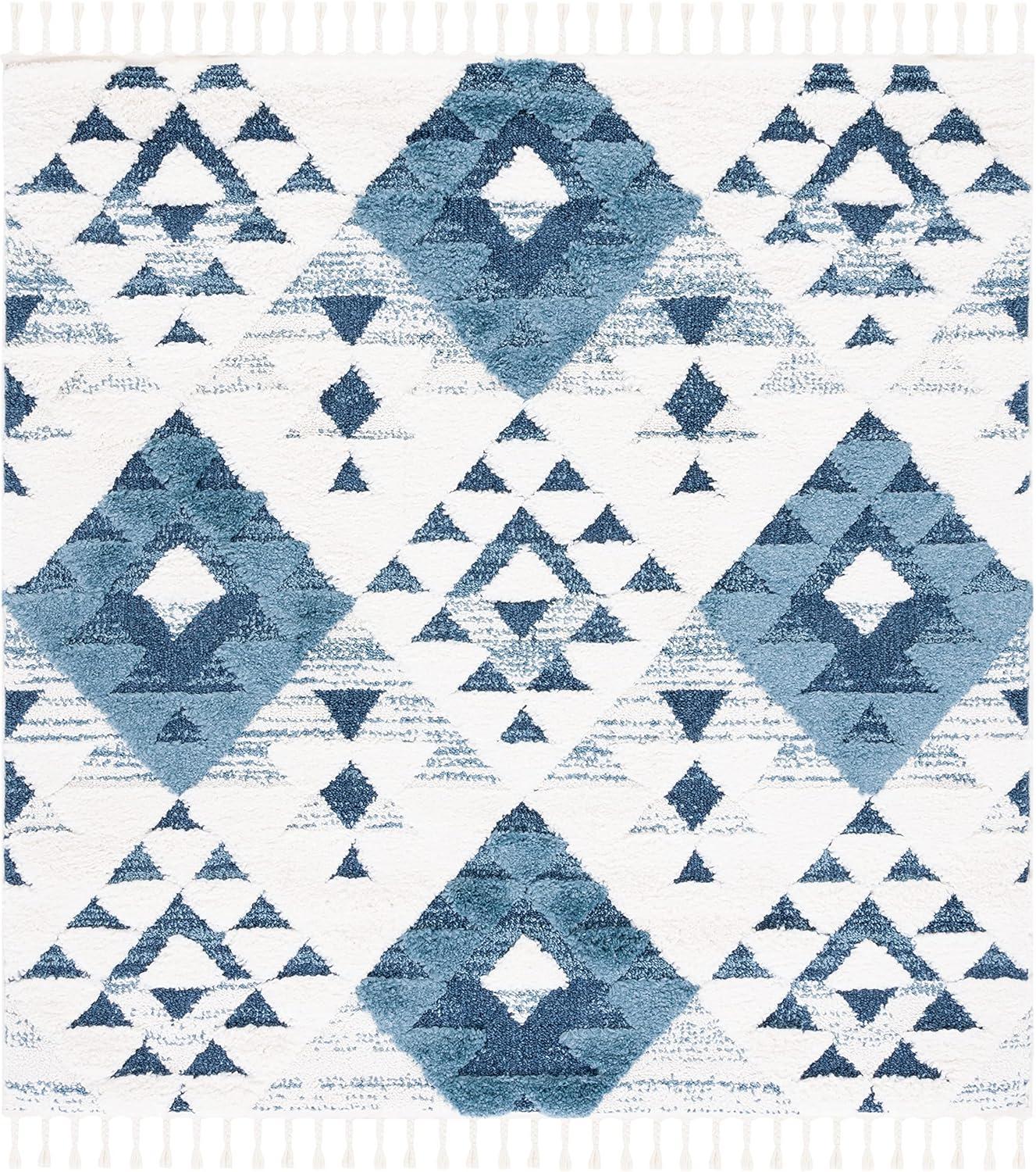 image:imageSAFAVIEH Area Rug 8x10 Moroccan Tassel Shag Collection Large Ivory amp Brown NonShedding amp Easy to Clean Plush HighLow Texture Ideal for Living Room Bedroom Dining Space MTS688ABlueIvory