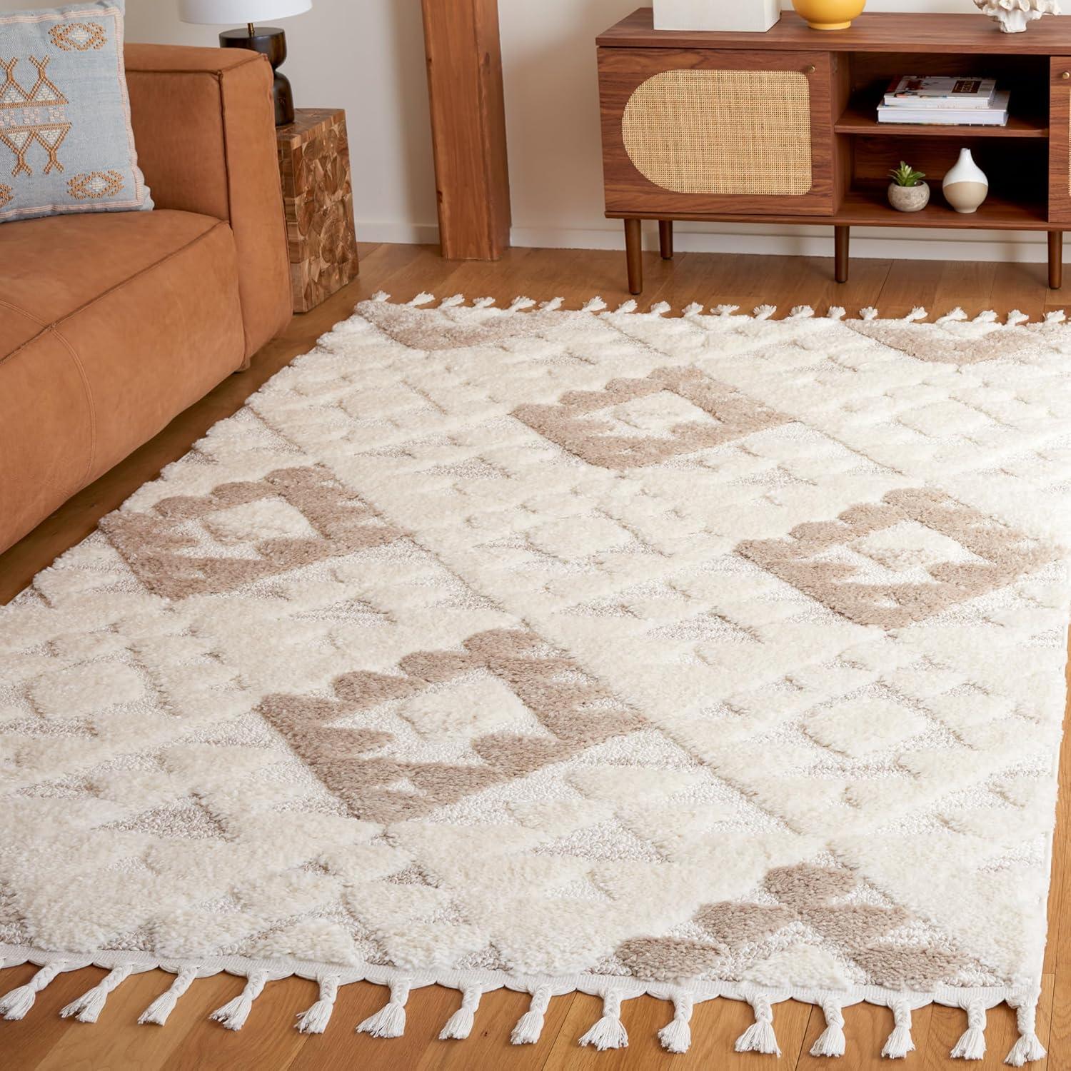image:imageSAFAVIEH Area Rug 8x10 Moroccan Tassel Shag Collection Large Ivory amp Brown NonShedding amp Easy to Clean Plush HighLow Texture Ideal for Living Room Bedroom Dining Space MTS688AIvoryBeige