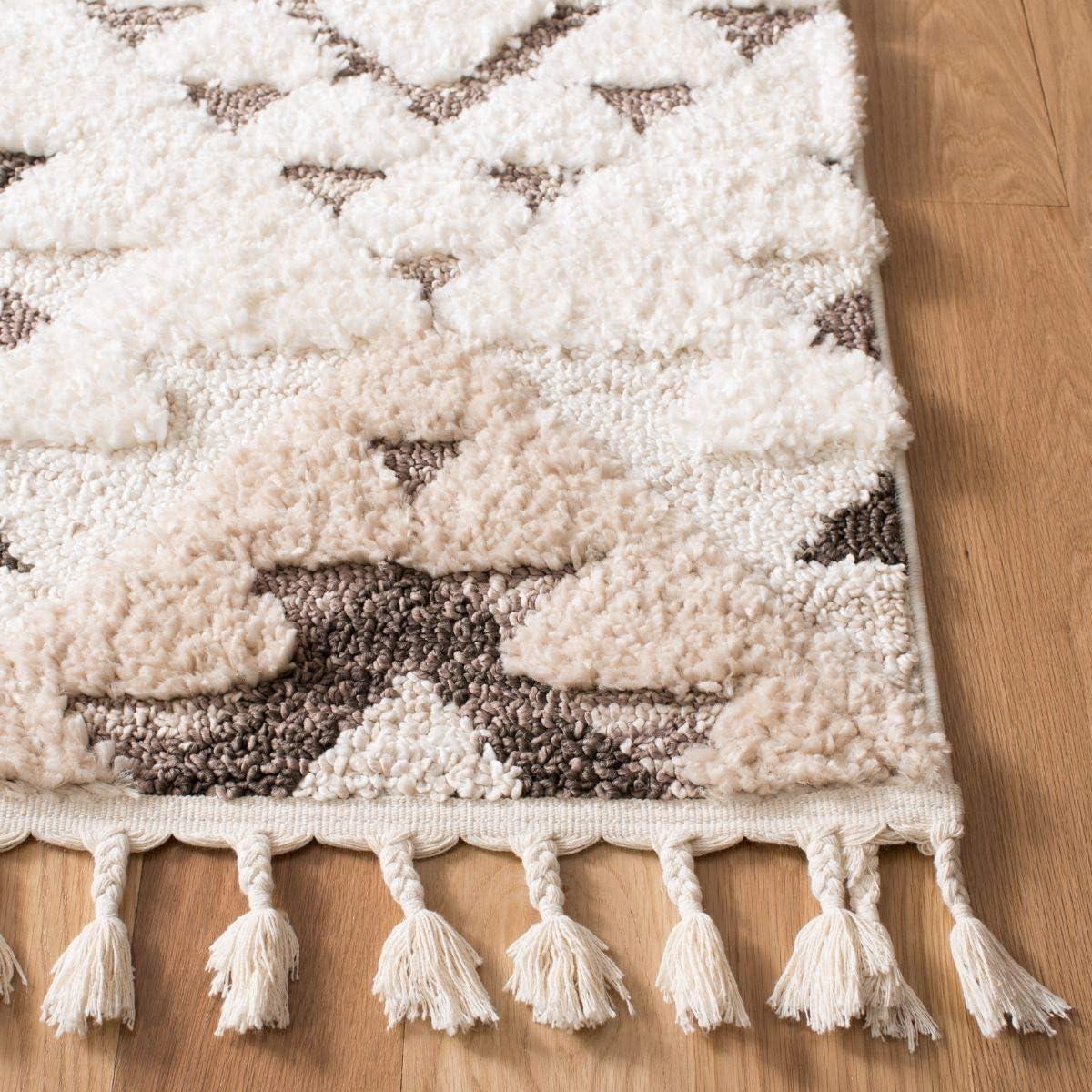 image:imageSAFAVIEH Area Rug 8x10 Moroccan Tassel Shag Collection Large Ivory amp Brown NonShedding amp Easy to Clean Plush HighLow Texture Ideal for Living Room Bedroom Dining Space MTS688AIvoryBrown