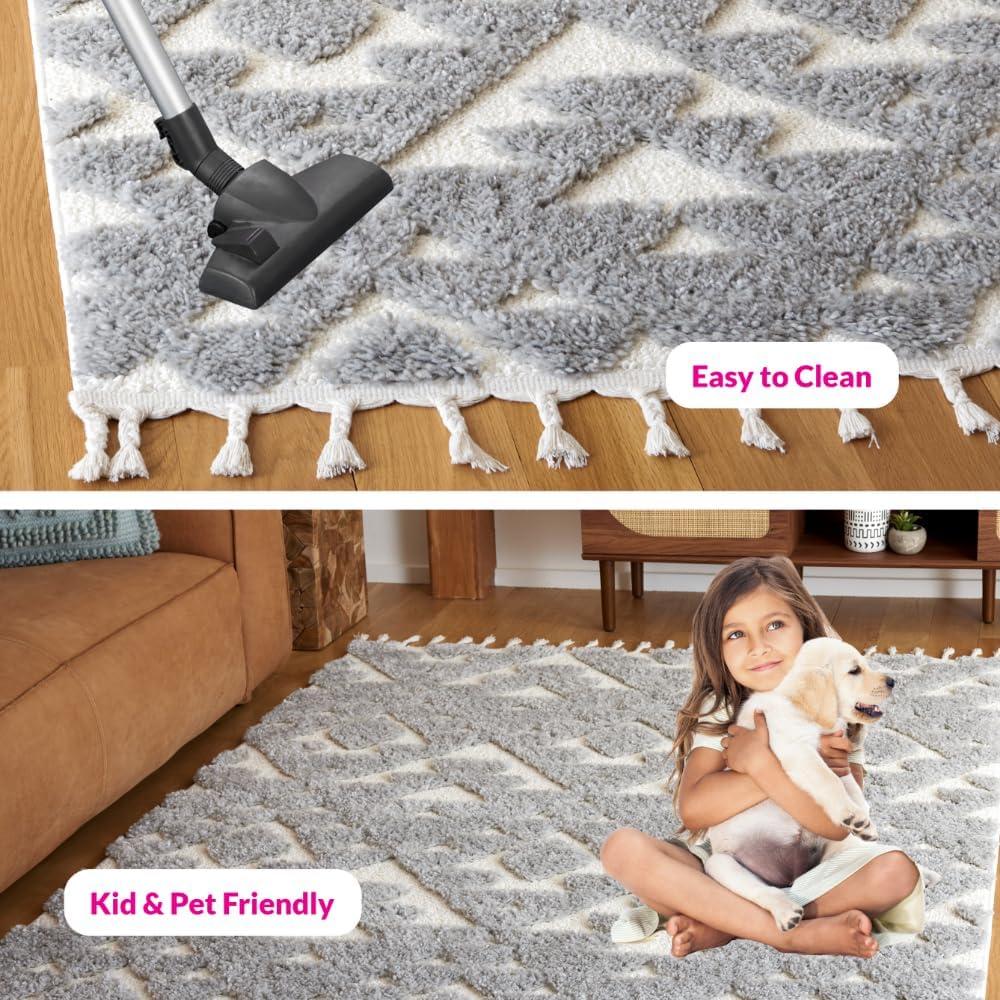 image:imageSAFAVIEH Area Rug 8x10 Moroccan Tassel Shag Collection Large Ivory amp Brown NonShedding amp Easy to Clean Plush HighLow Texture Ideal for Living Room Bedroom Dining Space MTS688AGreyIvory
