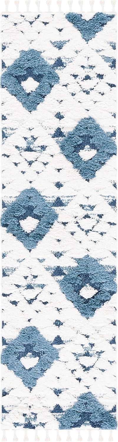 image:imageSAFAVIEH Area Rug 8x10 Moroccan Tassel Shag Collection Large Ivory amp Brown NonShedding amp Easy to Clean Plush HighLow Texture Ideal for Living Room Bedroom Dining Space MTS688ABlueIvory