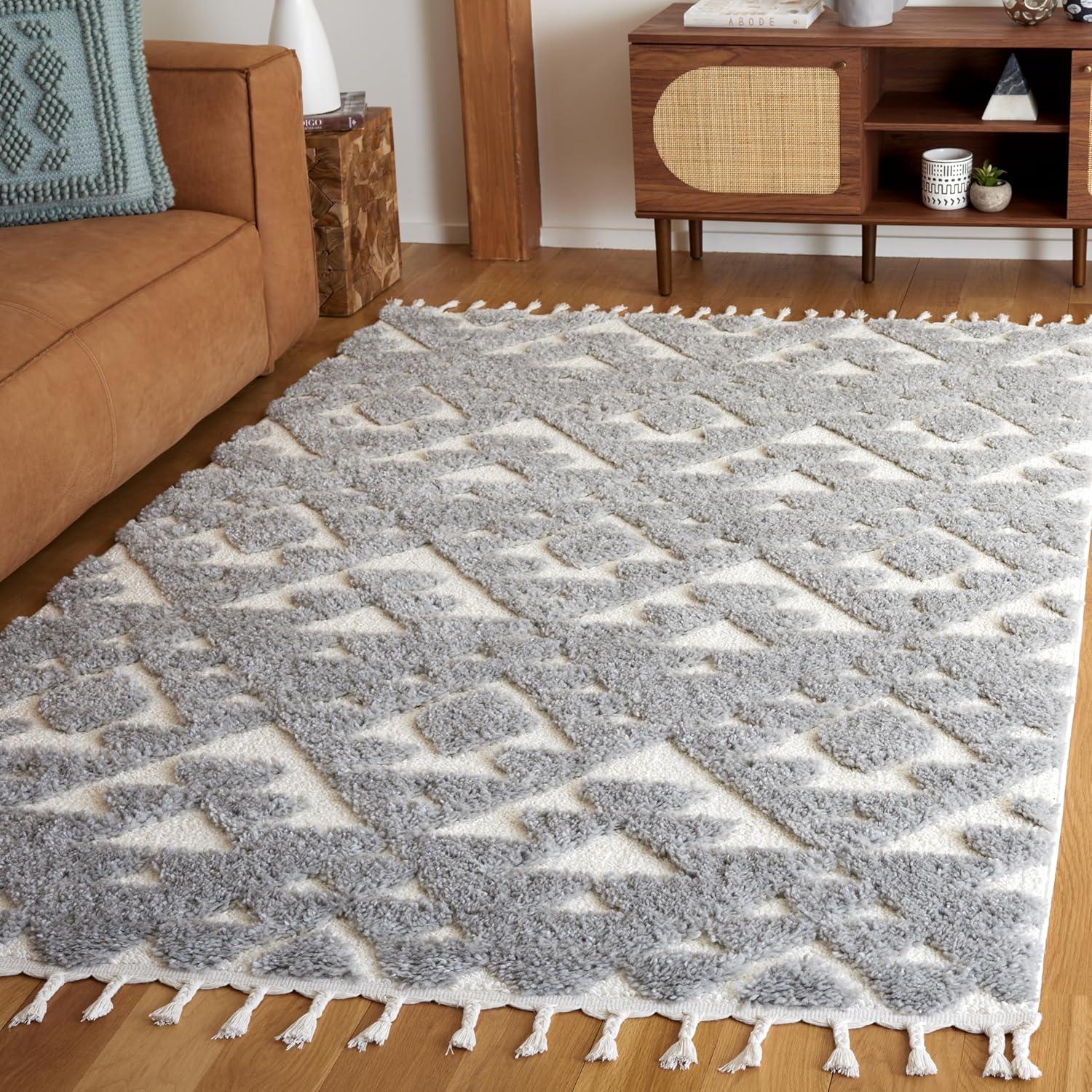 image:imageSAFAVIEH Area Rug 8x10 Moroccan Tassel Shag Collection Large Ivory amp Brown NonShedding amp Easy to Clean Plush HighLow Texture Ideal for Living Room Bedroom Dining Space MTS688AGreyIvory
