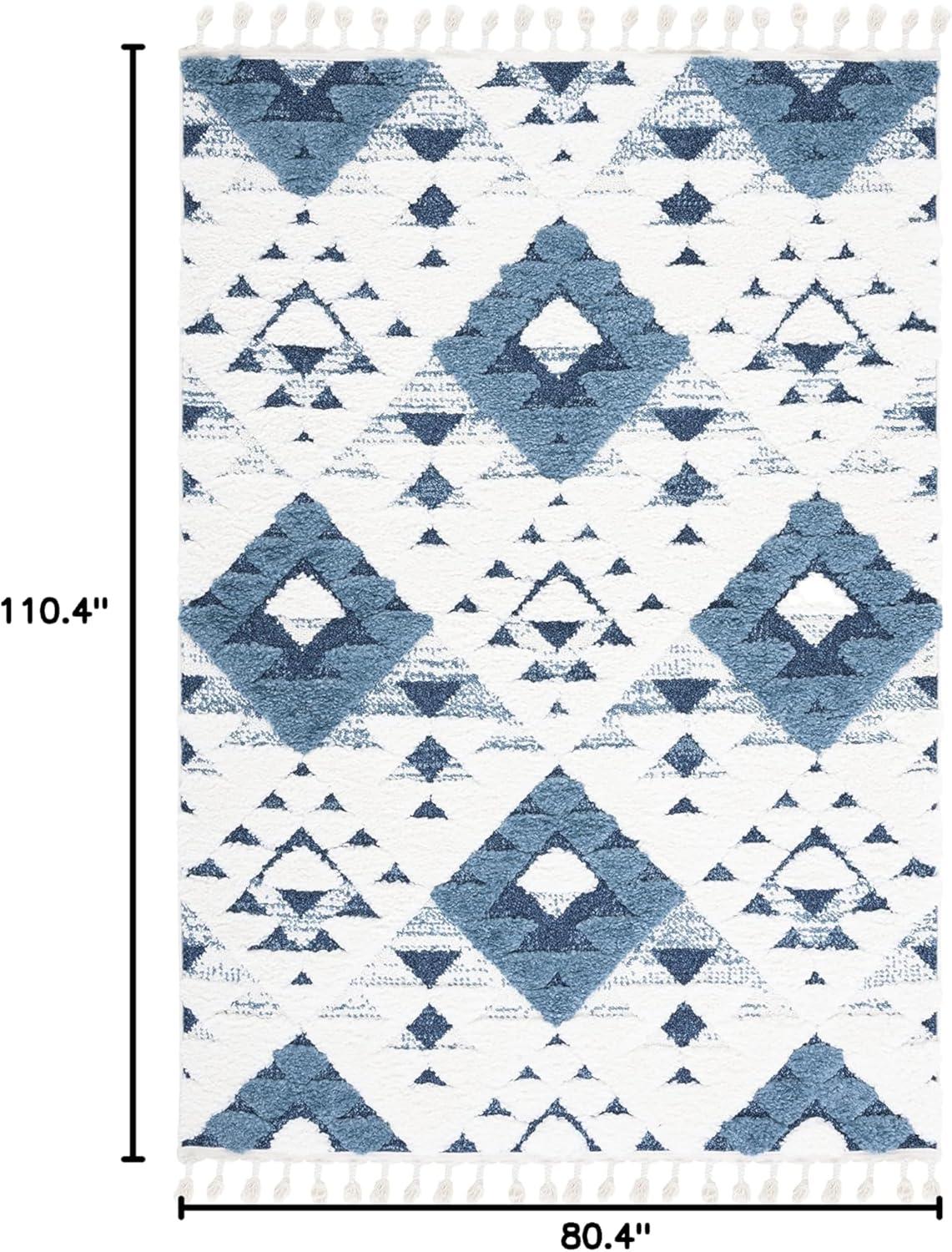 image:imageSAFAVIEH Area Rug 8x10 Moroccan Tassel Shag Collection Large Ivory amp Brown NonShedding amp Easy to Clean Plush HighLow Texture Ideal for Living Room Bedroom Dining Space MTS688ABlueIvory