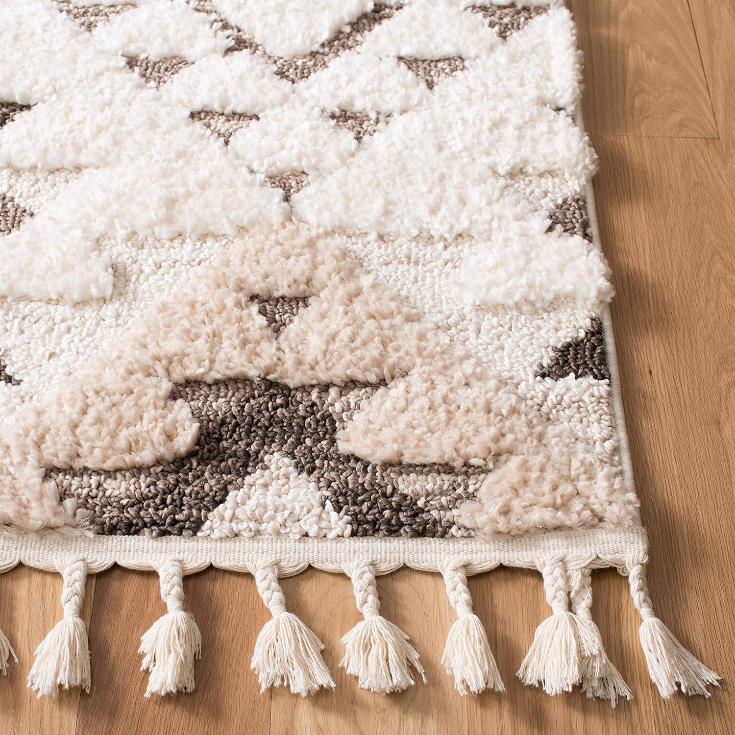 image:imageSAFAVIEH Area Rug 8x10 Moroccan Tassel Shag Collection Large Ivory amp Brown NonShedding amp Easy to Clean Plush HighLow Texture Ideal for Living Room Bedroom Dining Space MTS688AIvoryBrown