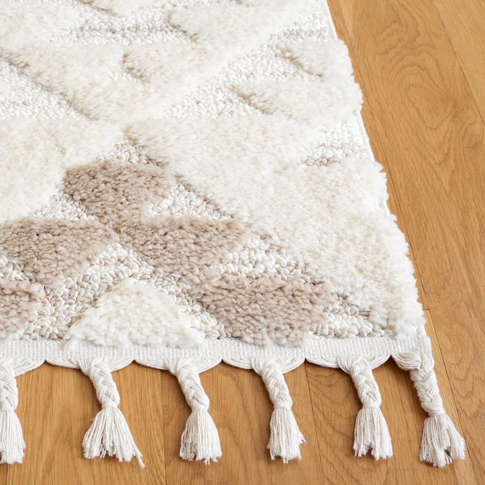 image:imageSAFAVIEH Area Rug 8x10 Moroccan Tassel Shag Collection Large Ivory amp Brown NonShedding amp Easy to Clean Plush HighLow Texture Ideal for Living Room Bedroom Dining Space MTS688AIvoryBeige