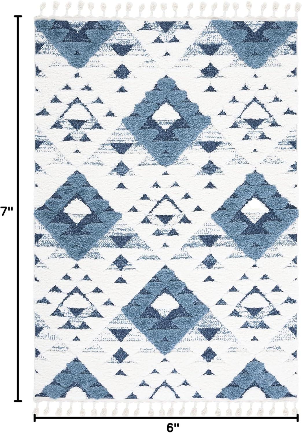 image:imageSAFAVIEH Area Rug 8x10 Moroccan Tassel Shag Collection Large Ivory amp Brown NonShedding amp Easy to Clean Plush HighLow Texture Ideal for Living Room Bedroom Dining Space MTS688ABlueIvory