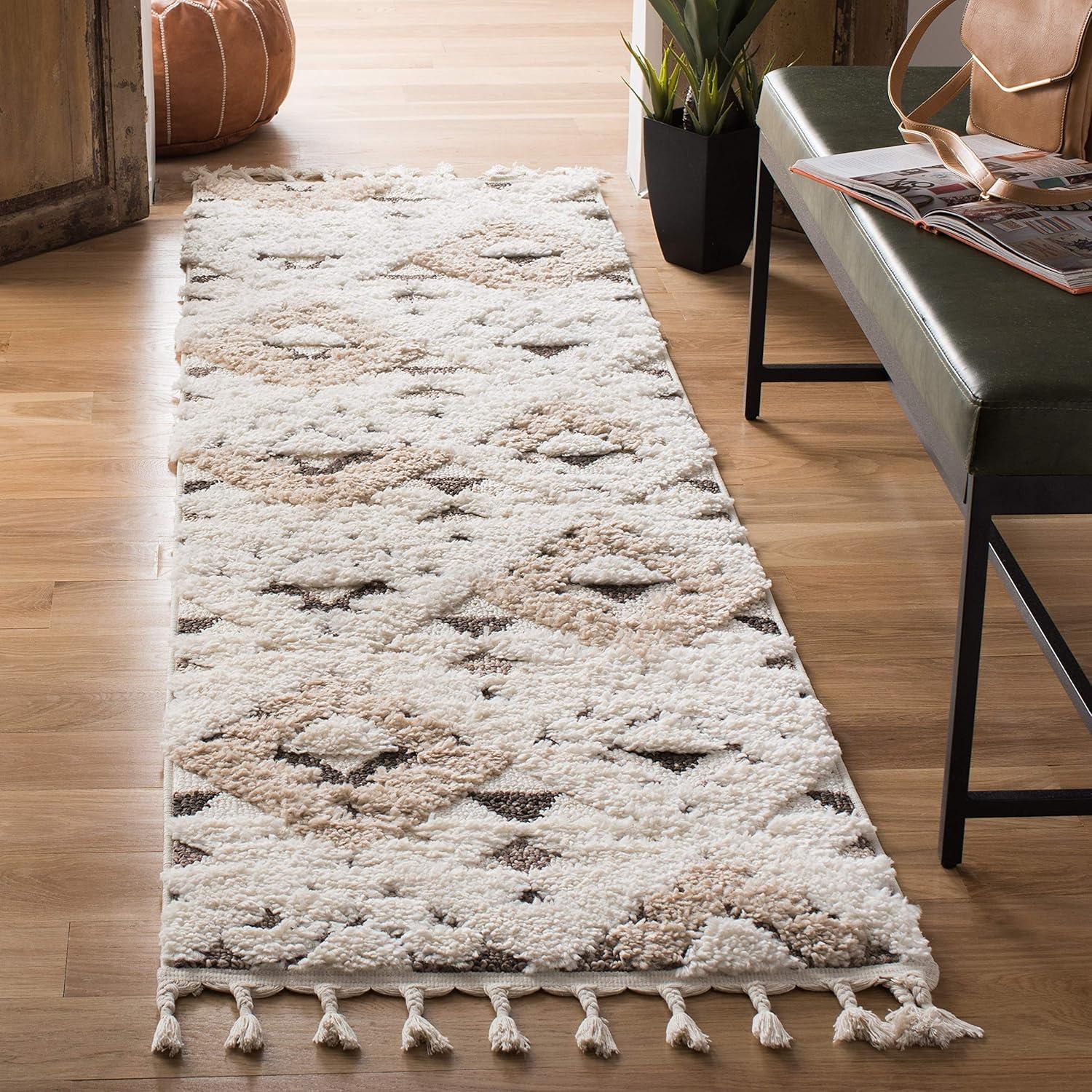 image:imageSAFAVIEH Area Rug 8x10 Moroccan Tassel Shag Collection Large Ivory amp Brown NonShedding amp Easy to Clean Plush HighLow Texture Ideal for Living Room Bedroom Dining Space MTS688AIvoryBrown
