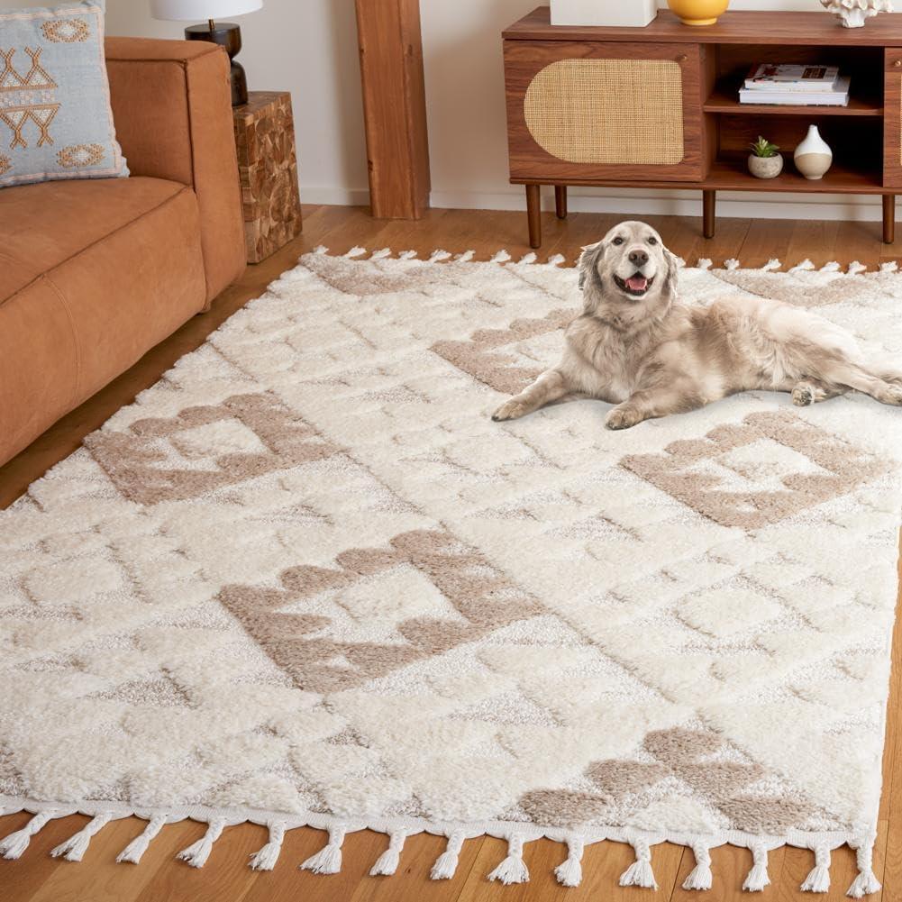 image:imageSAFAVIEH Area Rug 8x10 Moroccan Tassel Shag Collection Large Ivory amp Brown NonShedding amp Easy to Clean Plush HighLow Texture Ideal for Living Room Bedroom Dining Space MTS688AIvoryBeige
