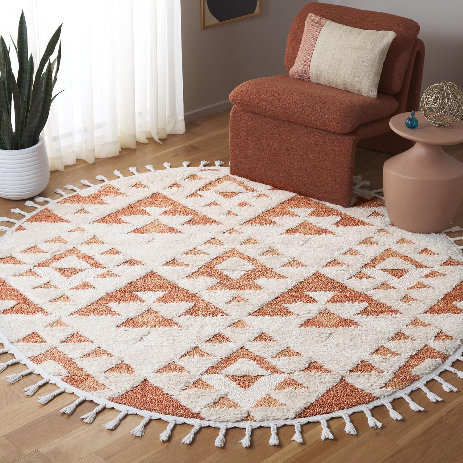 image:imageSAFAVIEH Area Rug 8x10 Moroccan Tassel Shag Collection Large Ivory amp Brown NonShedding amp Easy to Clean Plush HighLow Texture Ideal for Living Room Bedroom Dining Space MTS688AIvoryBrick Rust