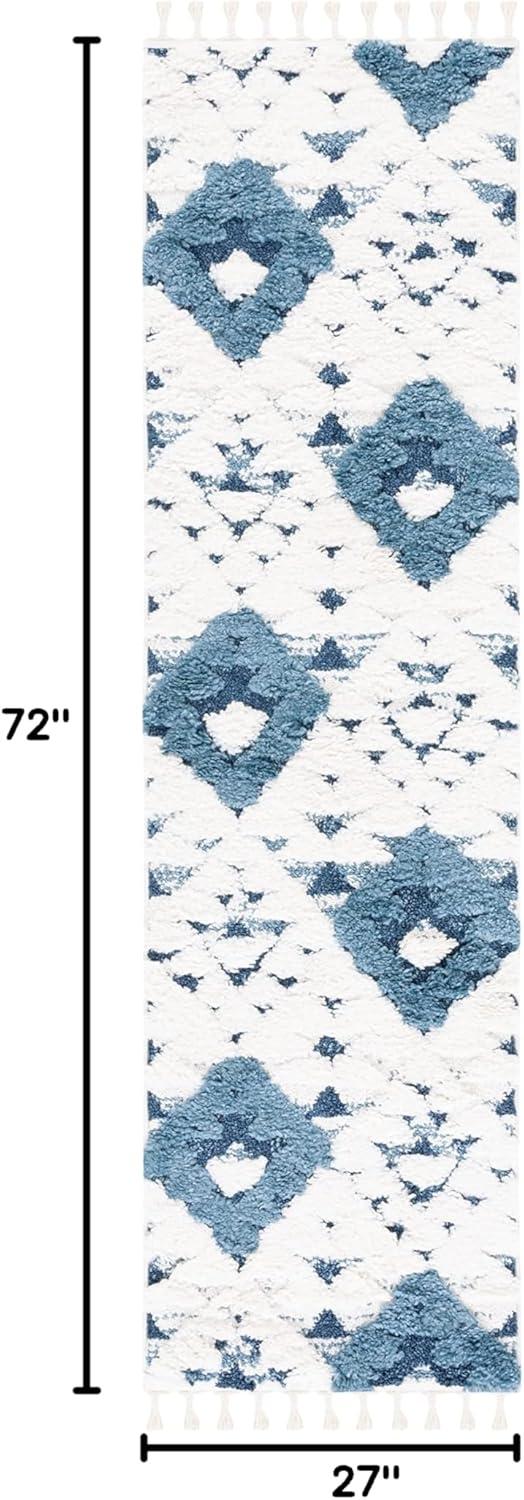 image:imageSAFAVIEH Area Rug 8x10 Moroccan Tassel Shag Collection Large Ivory amp Brown NonShedding amp Easy to Clean Plush HighLow Texture Ideal for Living Room Bedroom Dining Space MTS688ABlueIvory