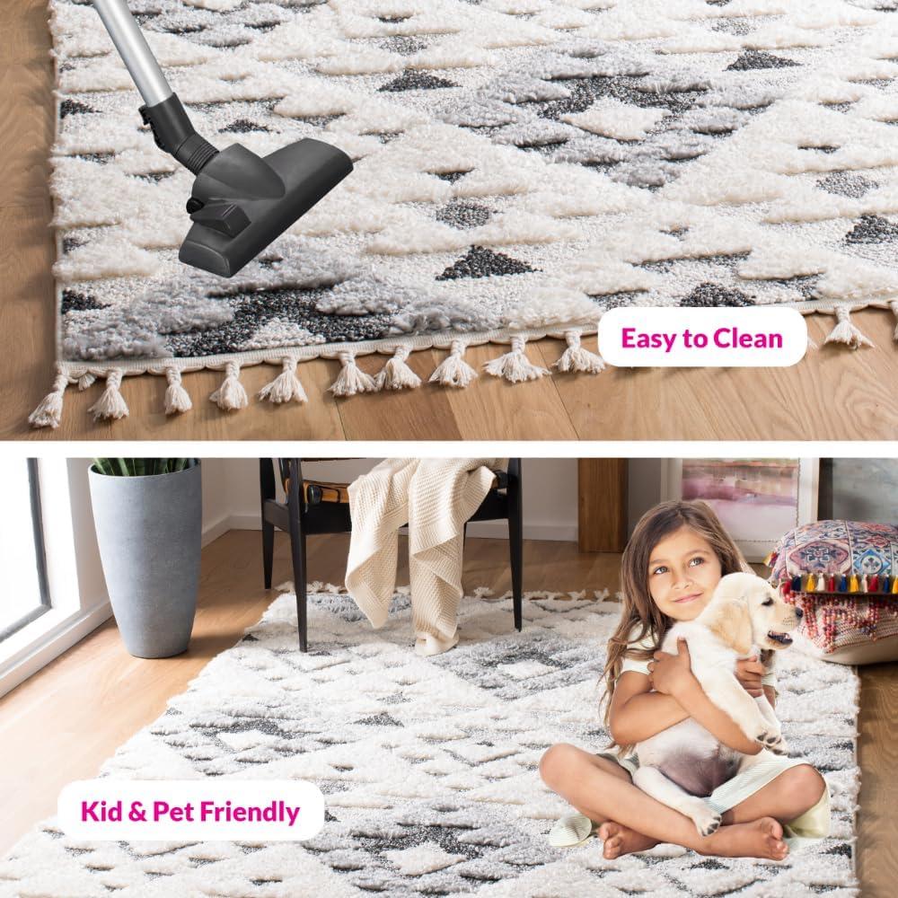 image:imageSAFAVIEH Area Rug 8x10 Moroccan Tassel Shag Collection Large Ivory amp Brown NonShedding amp Easy to Clean Plush HighLow Texture Ideal for Living Room Bedroom Dining Space MTS688AIvoryGrey
