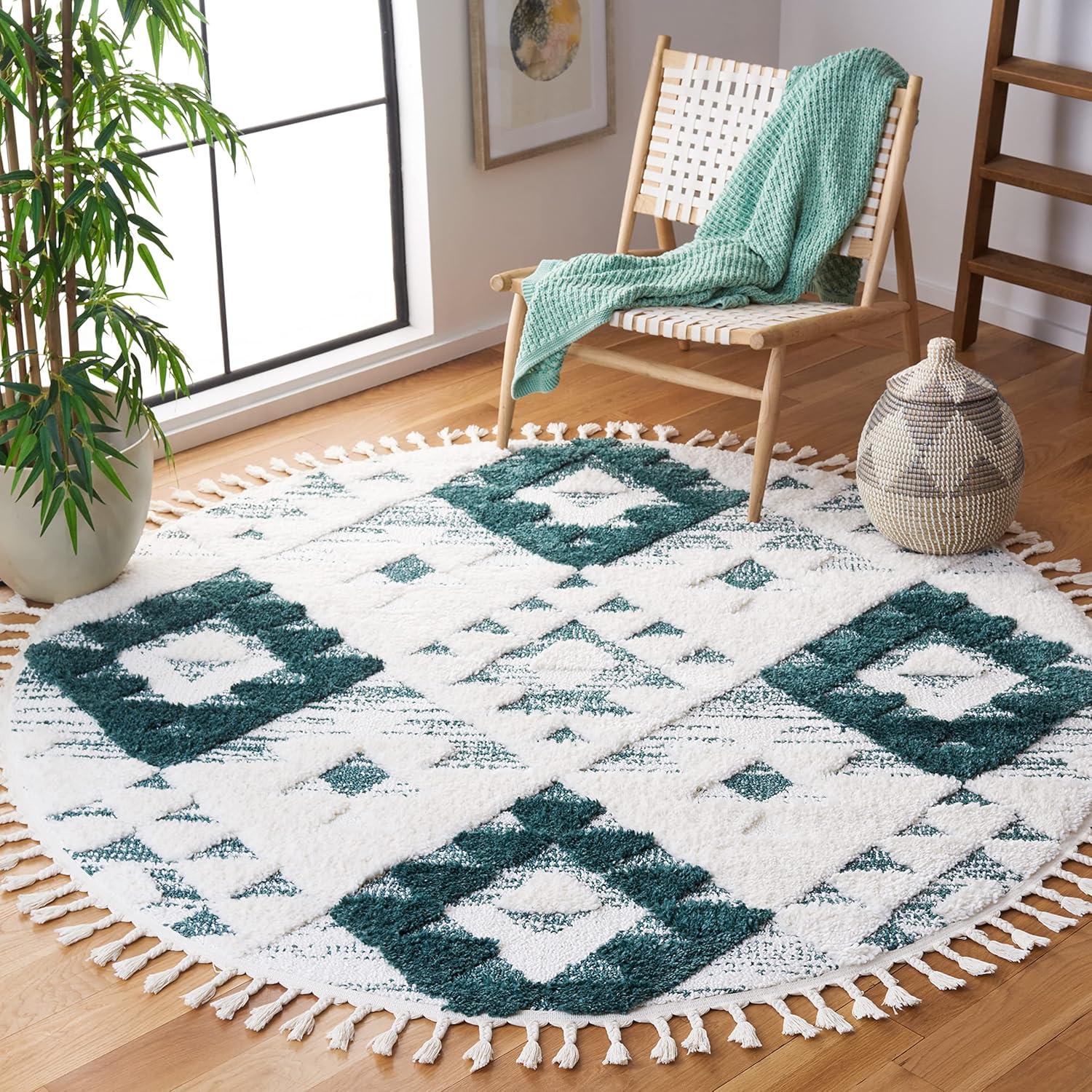 image:imageSAFAVIEH Area Rug 8x10 Moroccan Tassel Shag Collection Large Ivory amp Brown NonShedding amp Easy to Clean Plush HighLow Texture Ideal for Living Room Bedroom Dining Space MTS688AGreenIvory