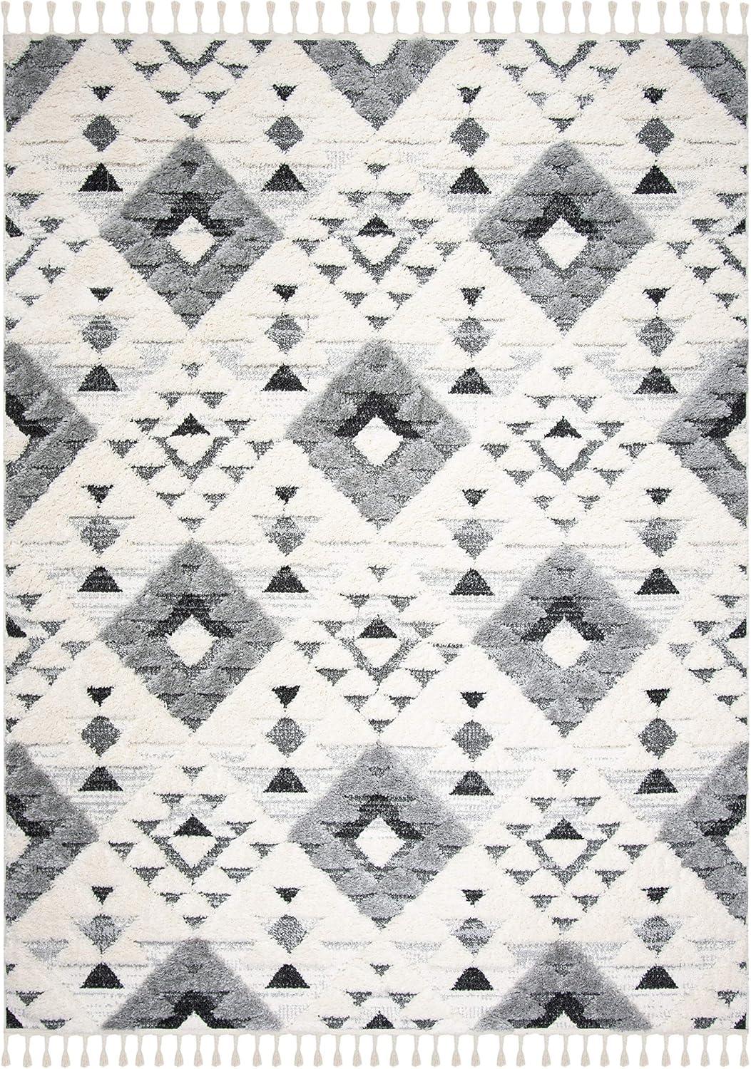 image:imageSAFAVIEH Area Rug 8x10 Moroccan Tassel Shag Collection Large Ivory amp Brown NonShedding amp Easy to Clean Plush HighLow Texture Ideal for Living Room Bedroom Dining Space MTS688AIvoryGrey