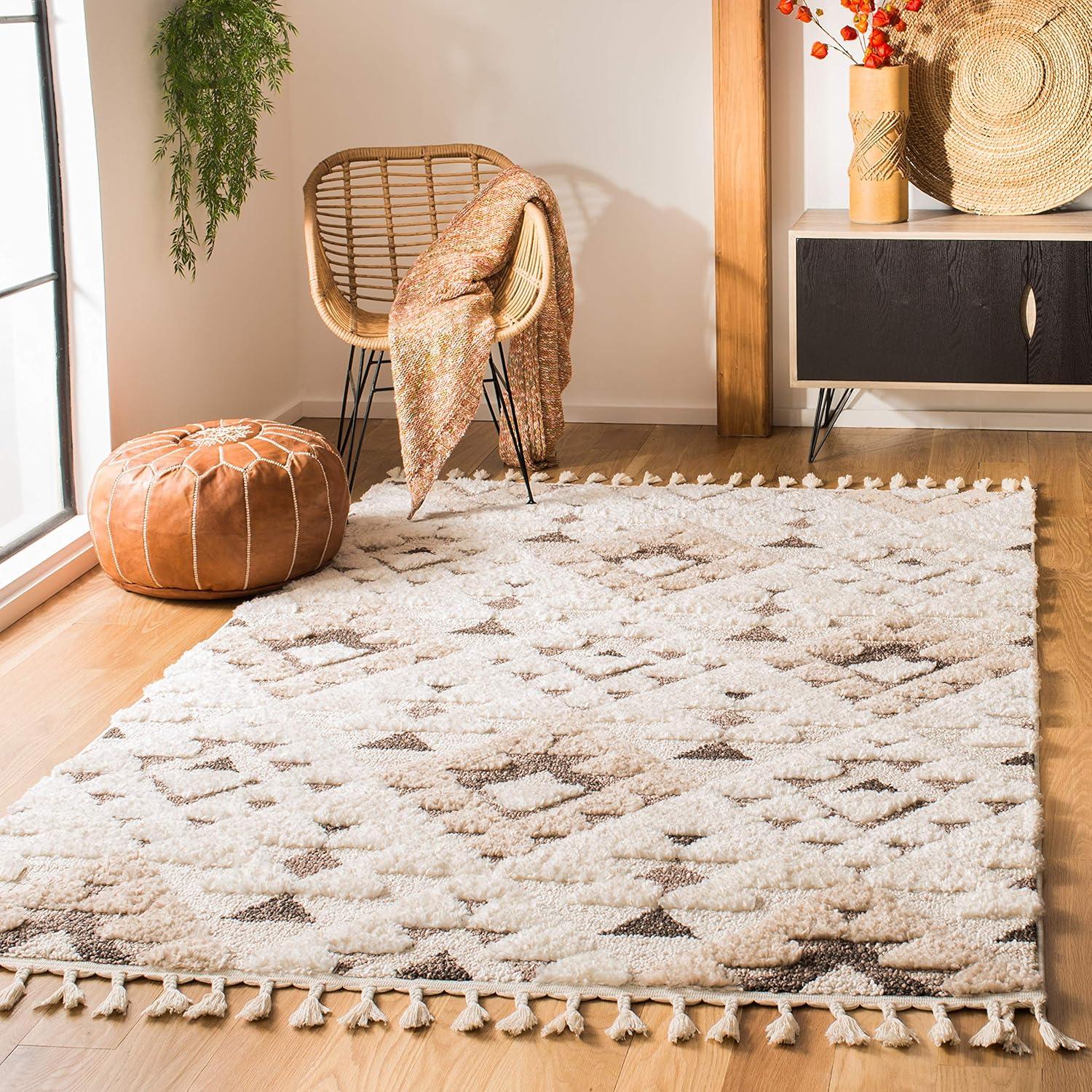 image:imageSAFAVIEH Area Rug 8x10 Moroccan Tassel Shag Collection Large Ivory amp Brown NonShedding amp Easy to Clean Plush HighLow Texture Ideal for Living Room Bedroom Dining Space MTS688AIvoryBrown