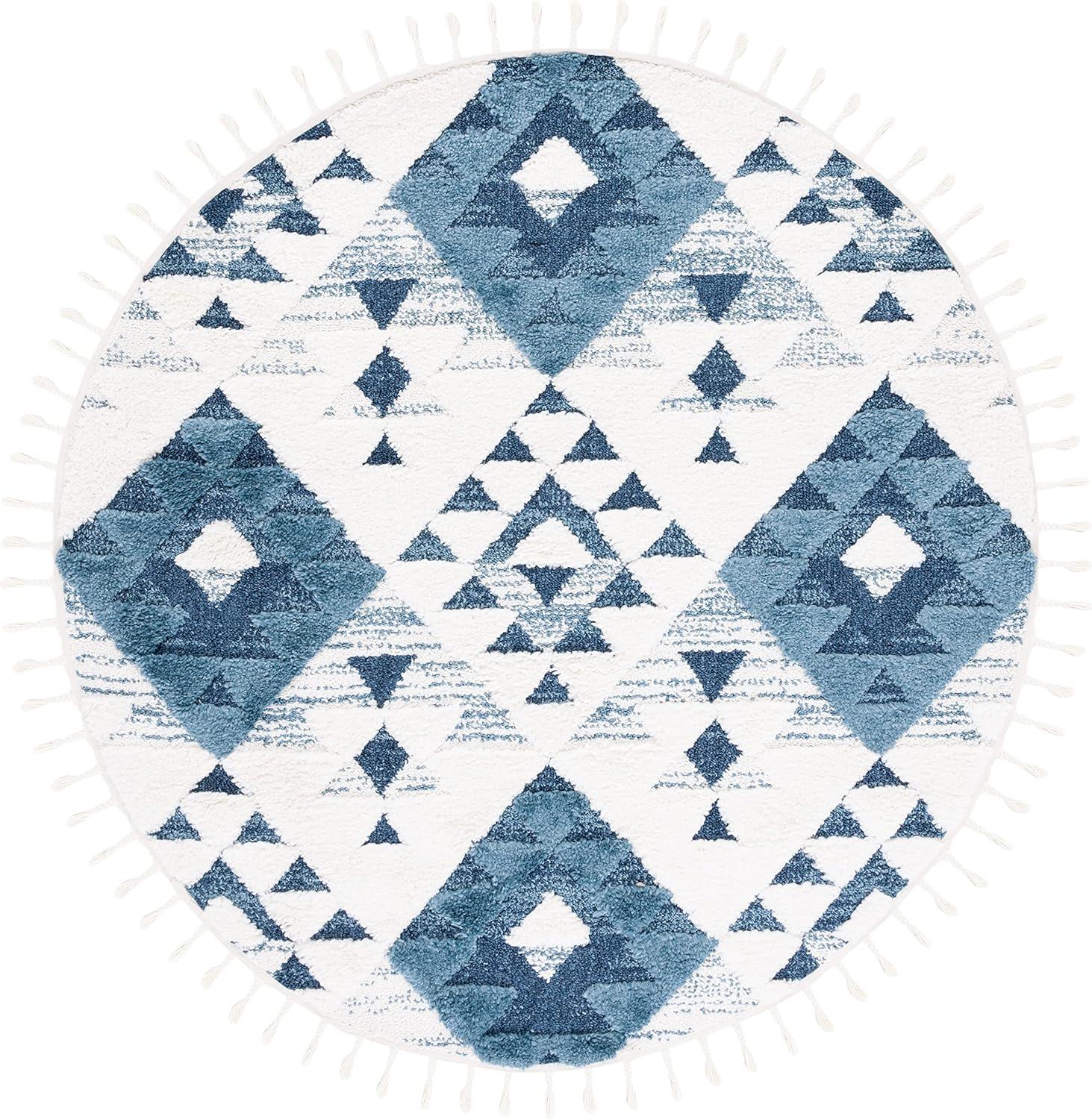 image:imageSAFAVIEH Area Rug 8x10 Moroccan Tassel Shag Collection Large Ivory amp Brown NonShedding amp Easy to Clean Plush HighLow Texture Ideal for Living Room Bedroom Dining Space MTS688ABlueIvory