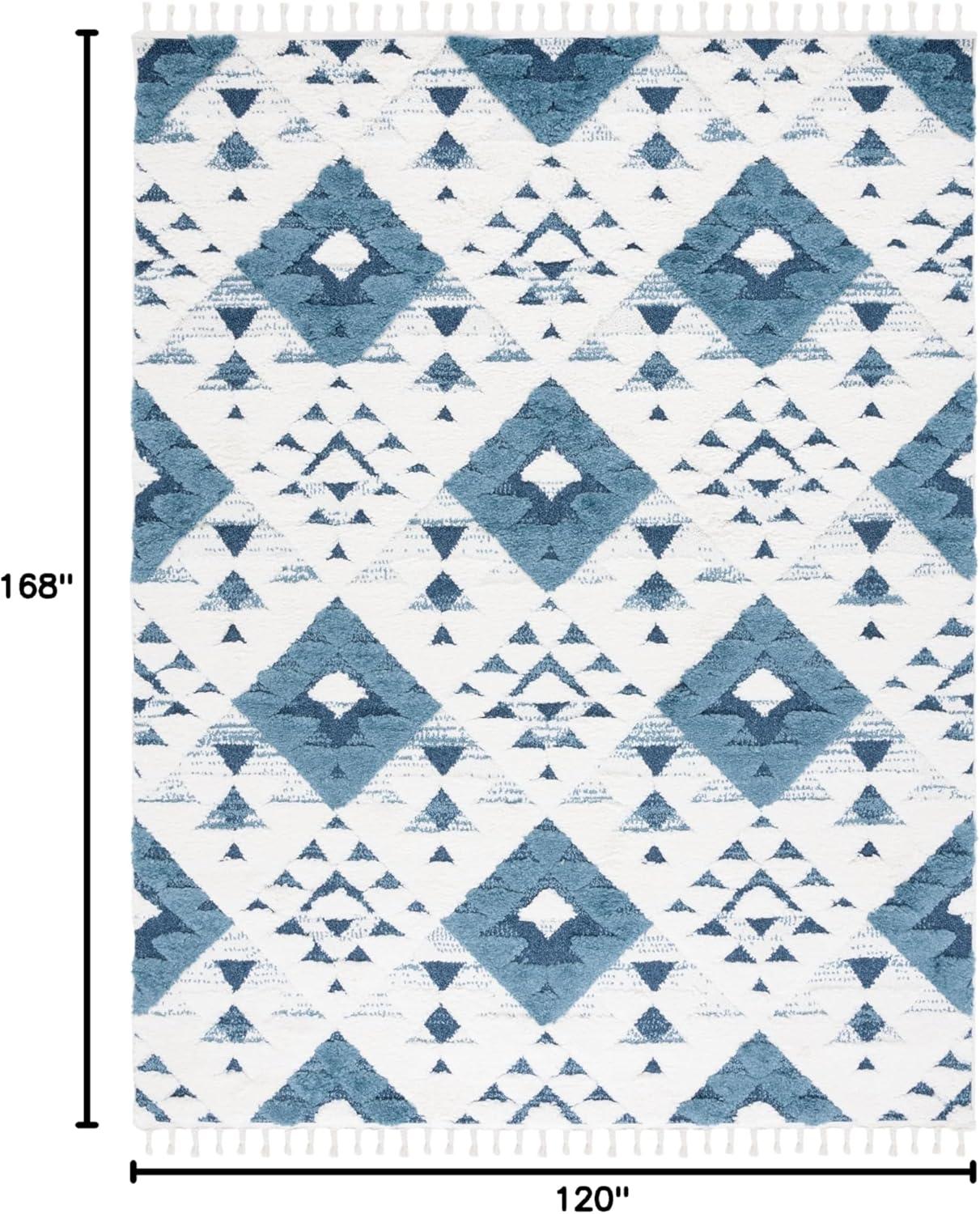 image:imageSAFAVIEH Area Rug 8x10 Moroccan Tassel Shag Collection Large Ivory amp Brown NonShedding amp Easy to Clean Plush HighLow Texture Ideal for Living Room Bedroom Dining Space MTS688ABlueIvory