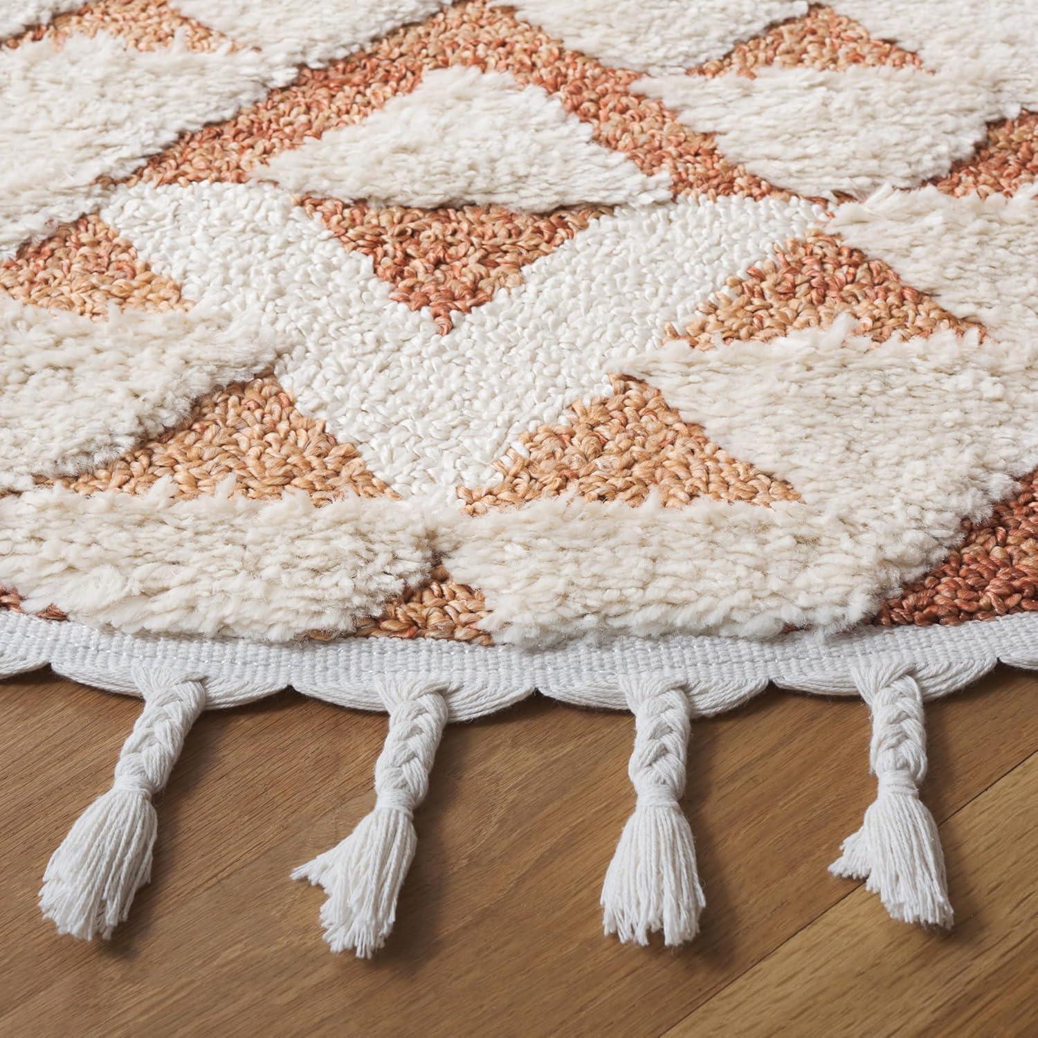 image:imageSAFAVIEH Area Rug 8x10 Moroccan Tassel Shag Collection Large Ivory amp Brown NonShedding amp Easy to Clean Plush HighLow Texture Ideal for Living Room Bedroom Dining Space MTS688AIvoryBrick Rust
